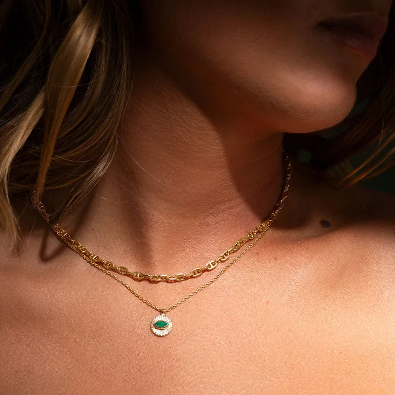 Evil Eye Amulet, Green Onyx, Gold