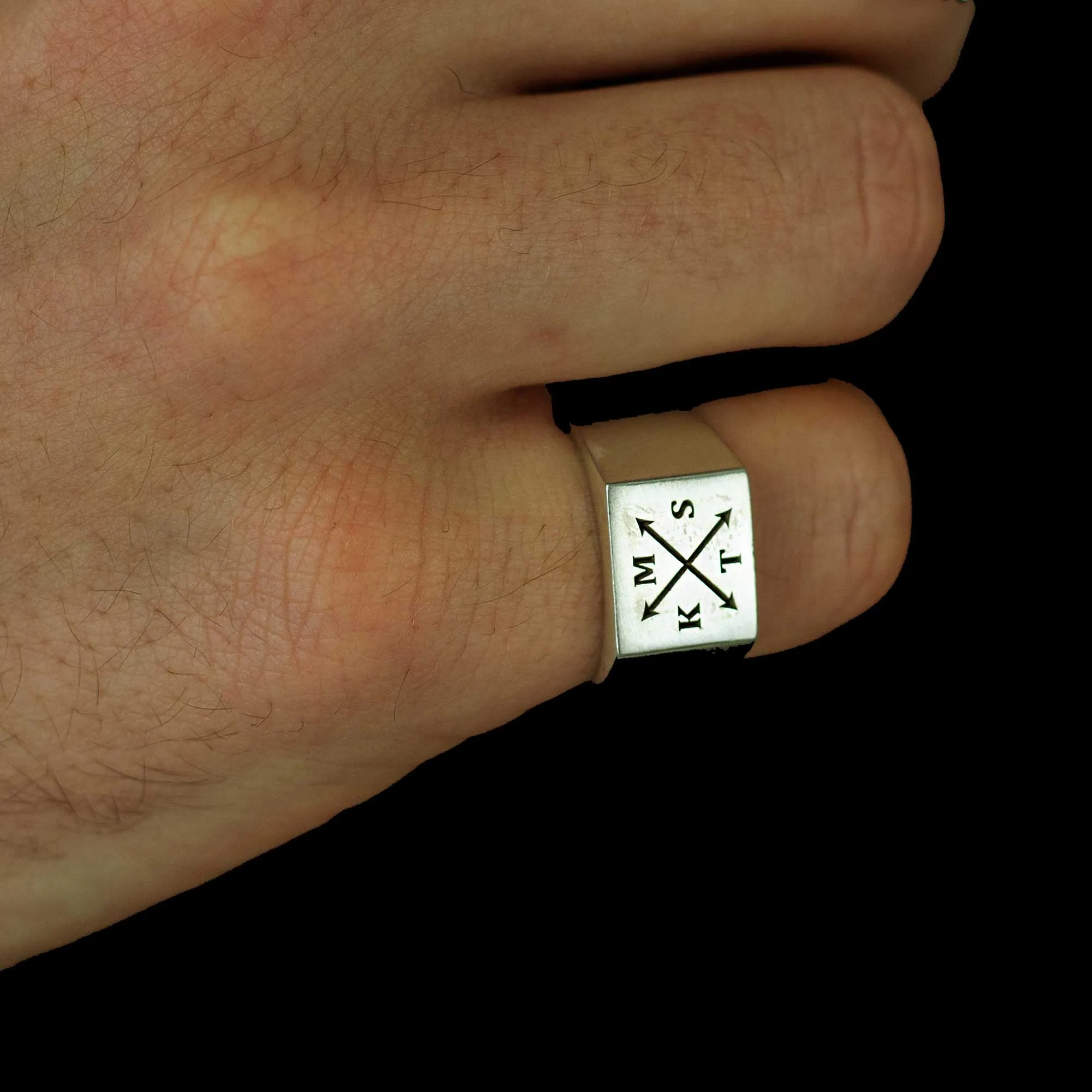 Family Initials Personalised Square Silver Signet Ring