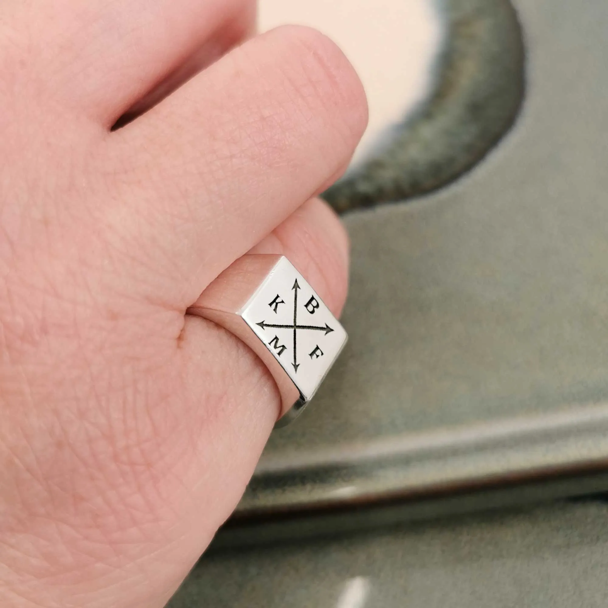 Family Initials Personalised Square Silver Signet Ring