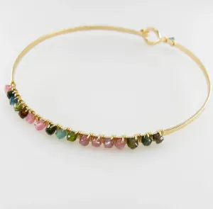 Forged Bangle Wrapped with Watermelon Tourmaline