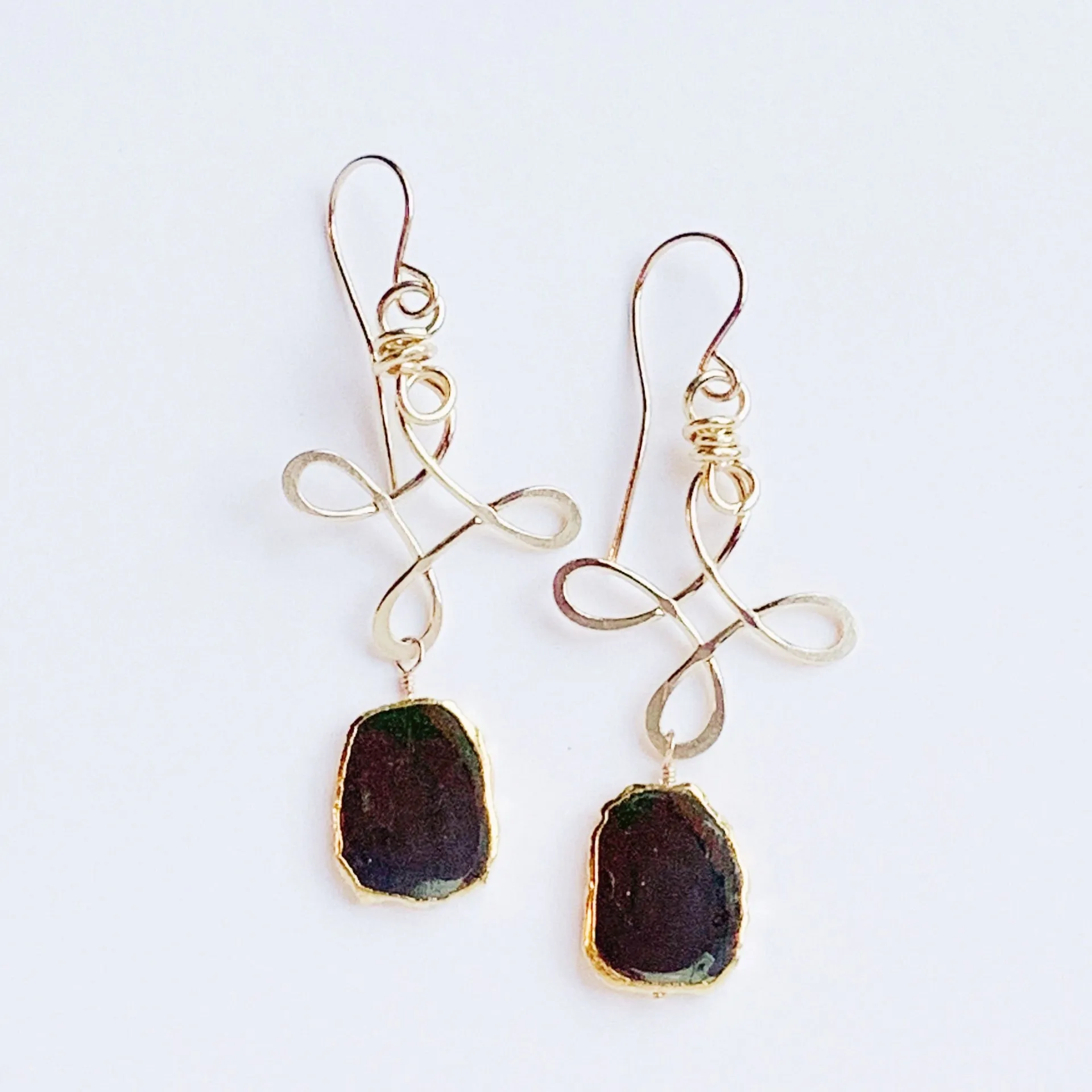 Forged Twizzle Earrings with stone drops