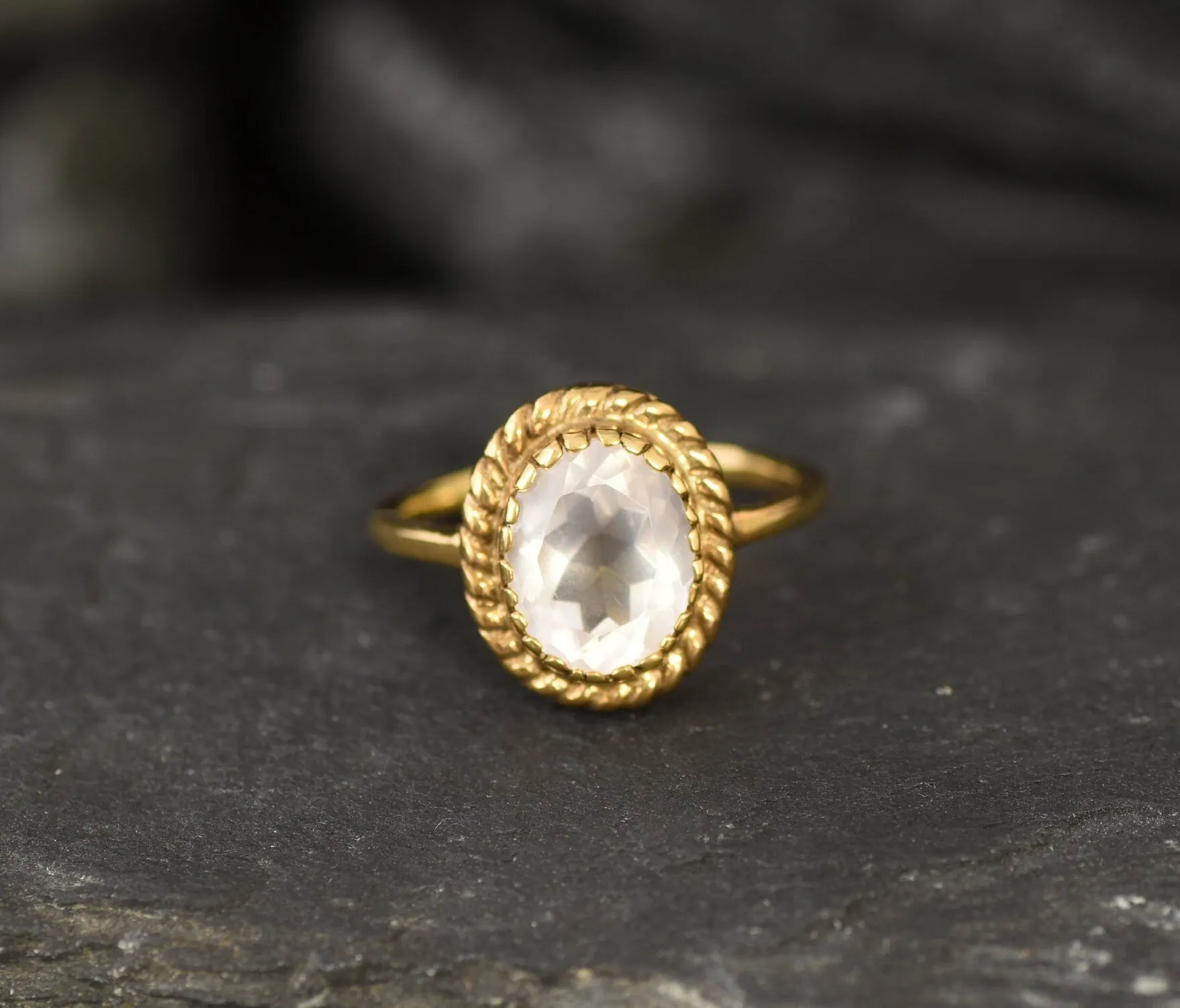 Gold Pink Ring - Natural Rose Quartz, Pink Promise Ring