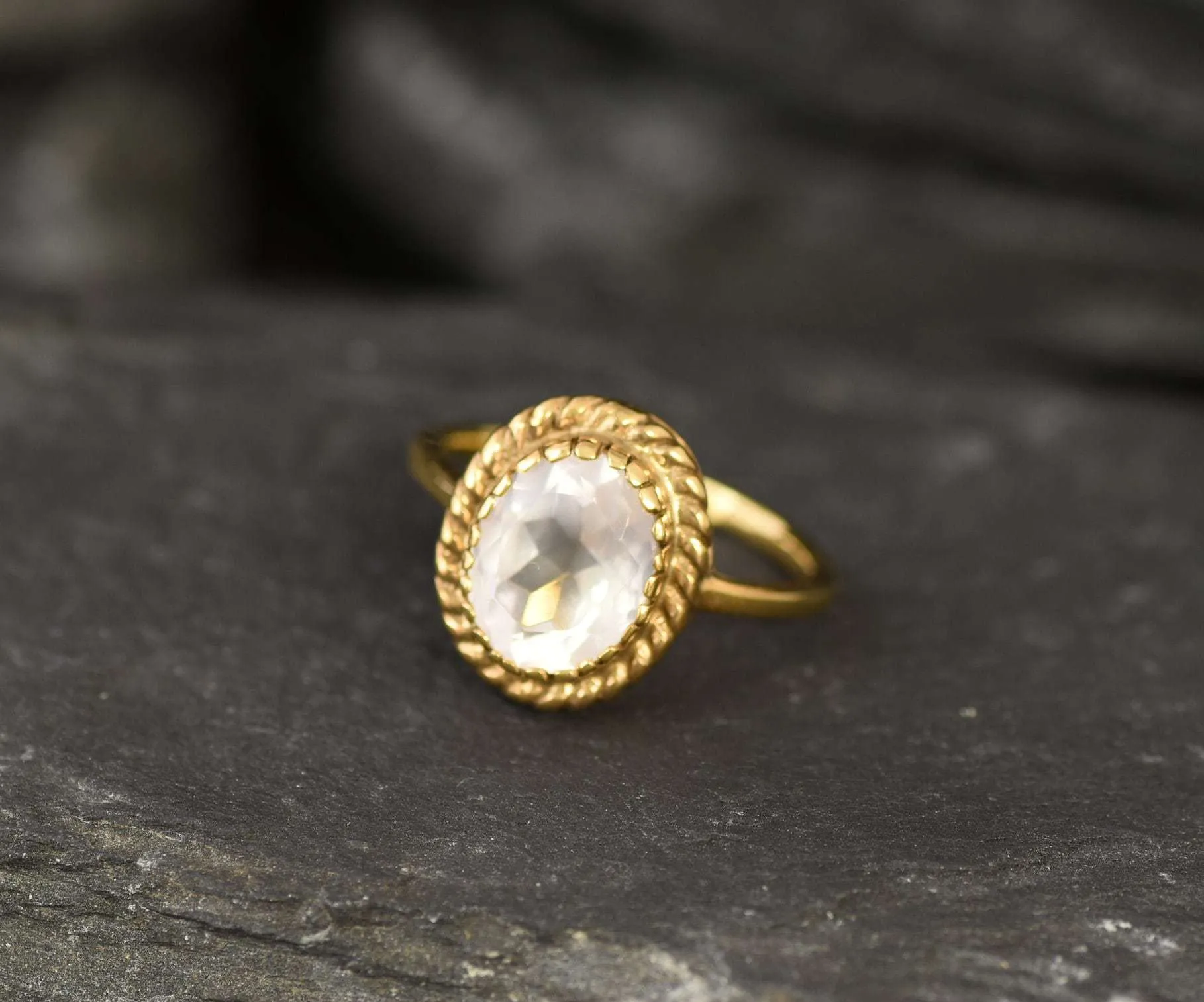 Gold Pink Ring - Natural Rose Quartz, Pink Promise Ring