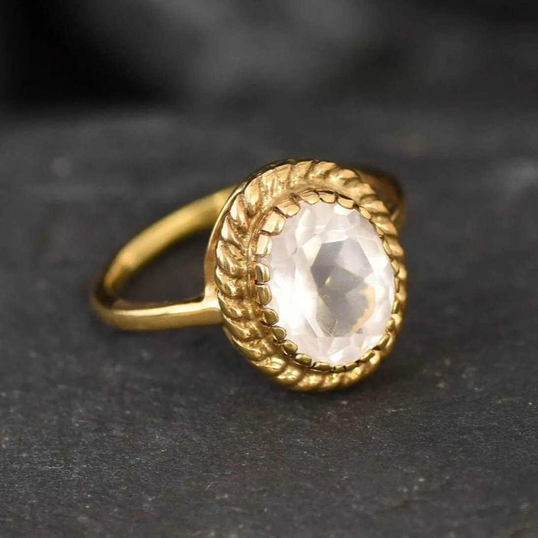 Gold Pink Ring - Natural Rose Quartz, Pink Promise Ring