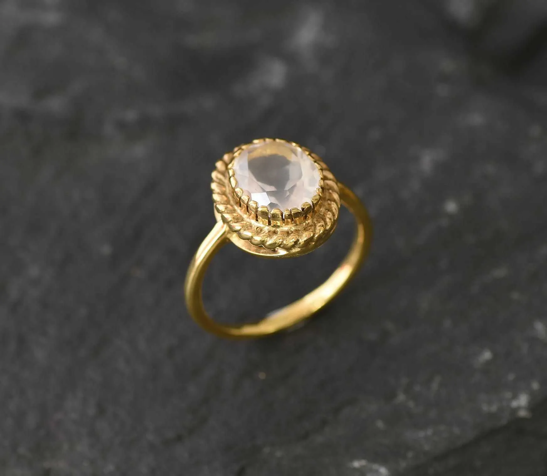 Gold Pink Ring - Natural Rose Quartz, Pink Promise Ring