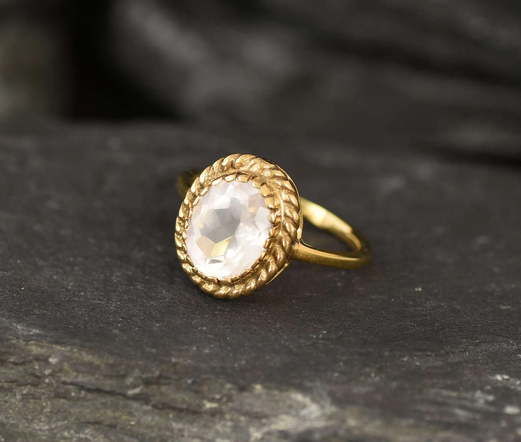 Gold Pink Ring - Natural Rose Quartz, Pink Promise Ring