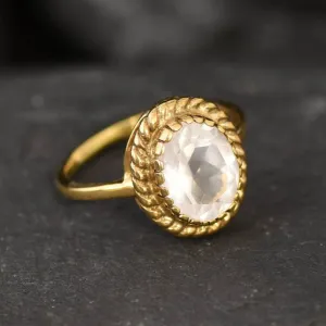 Gold Pink Ring - Natural Rose Quartz, Pink Promise Ring
