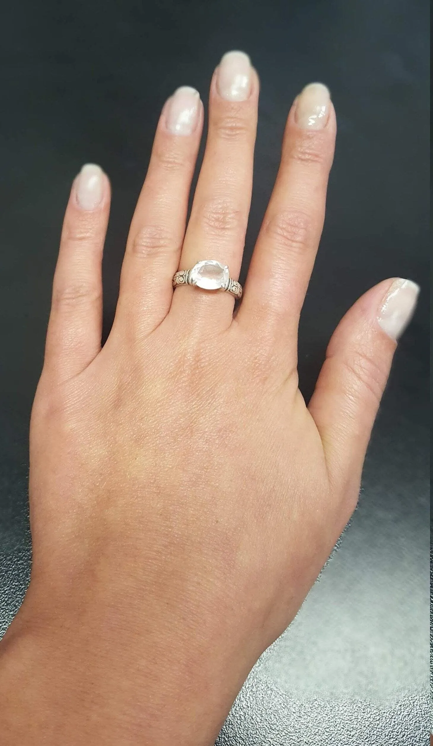 Gold Quartz Ring - Rose Quartz Ring - Pink Horizontal Ring