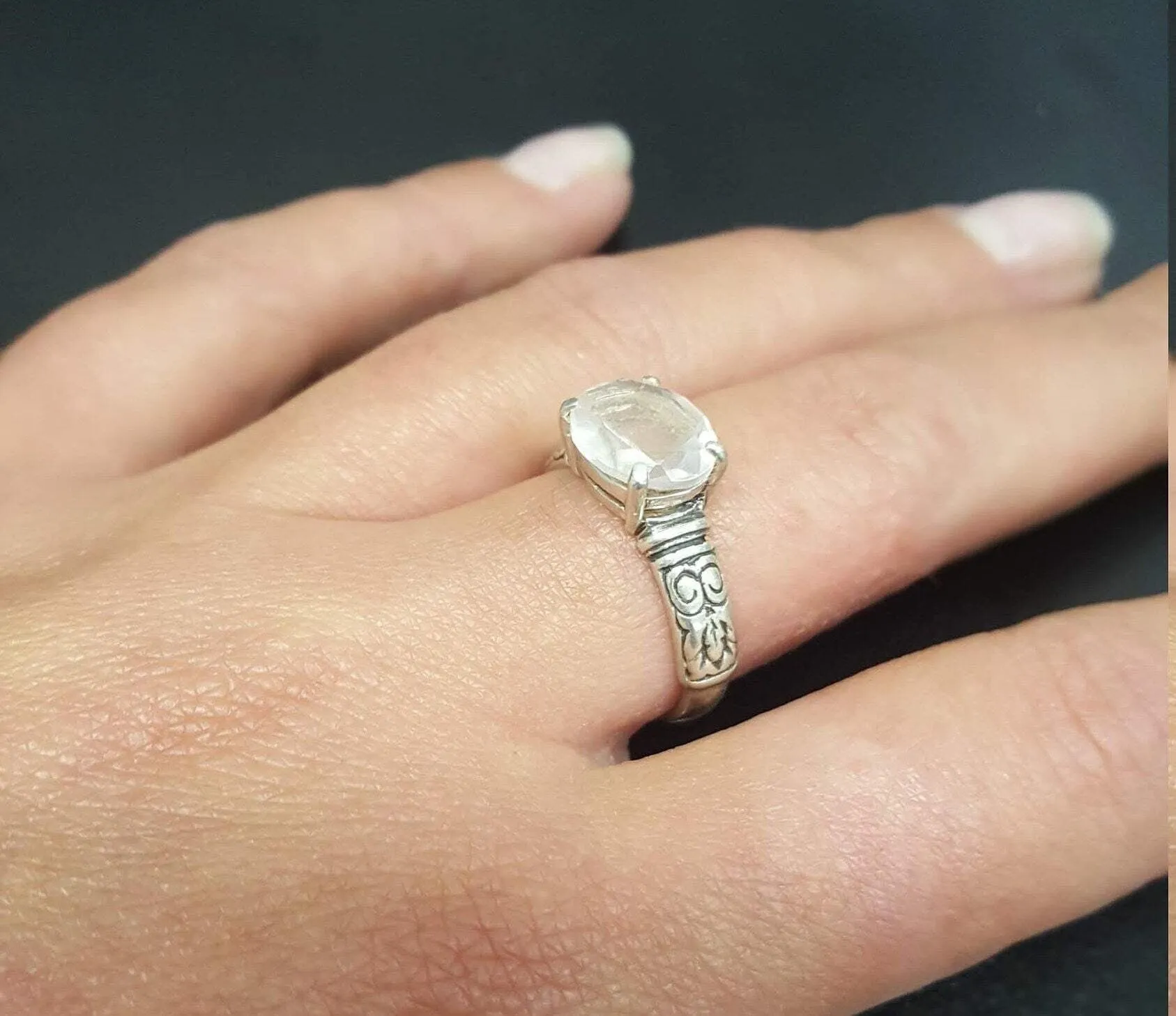 Gold Quartz Ring - Rose Quartz Ring - Pink Horizontal Ring