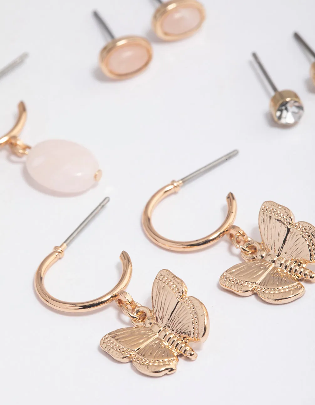 Gold Rose Quartz Butterfly Stacker Earrings
