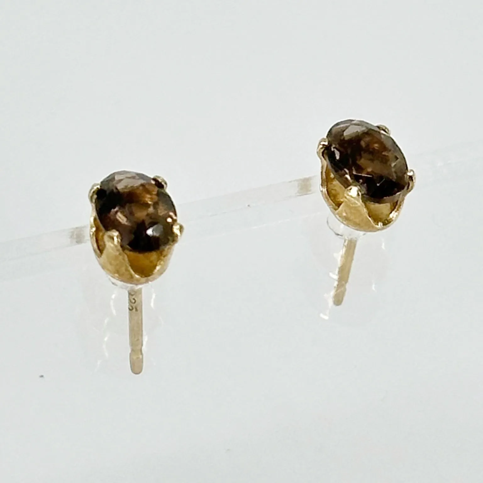 Gold Vermeil sterling silver smoky quartz stud earrings GM134