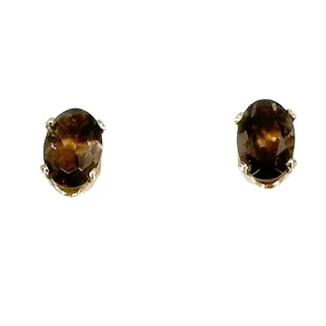 Gold Vermeil sterling silver smoky quartz stud earrings GM134
