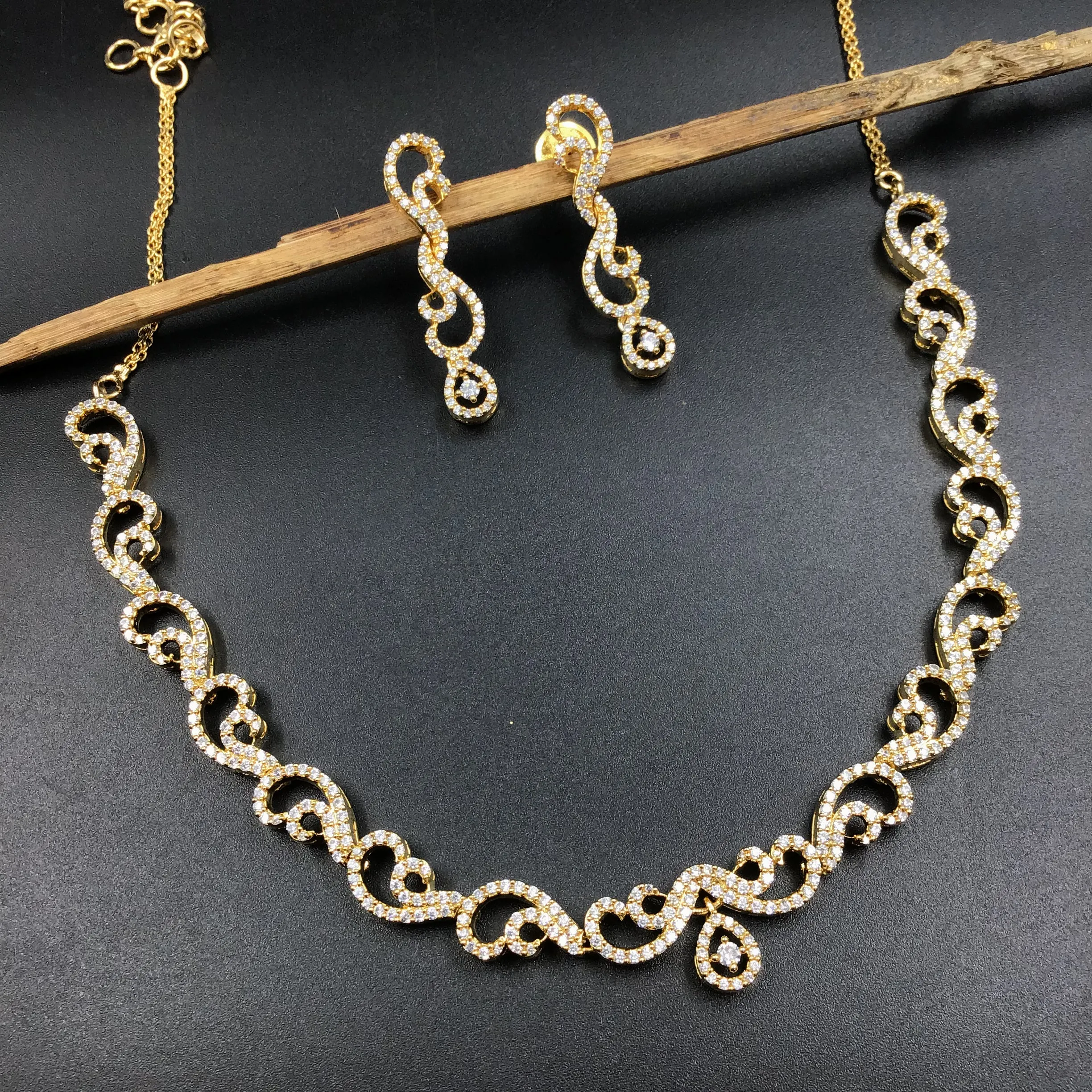 Gold Zircon/AD Necklace Set  11338-7344