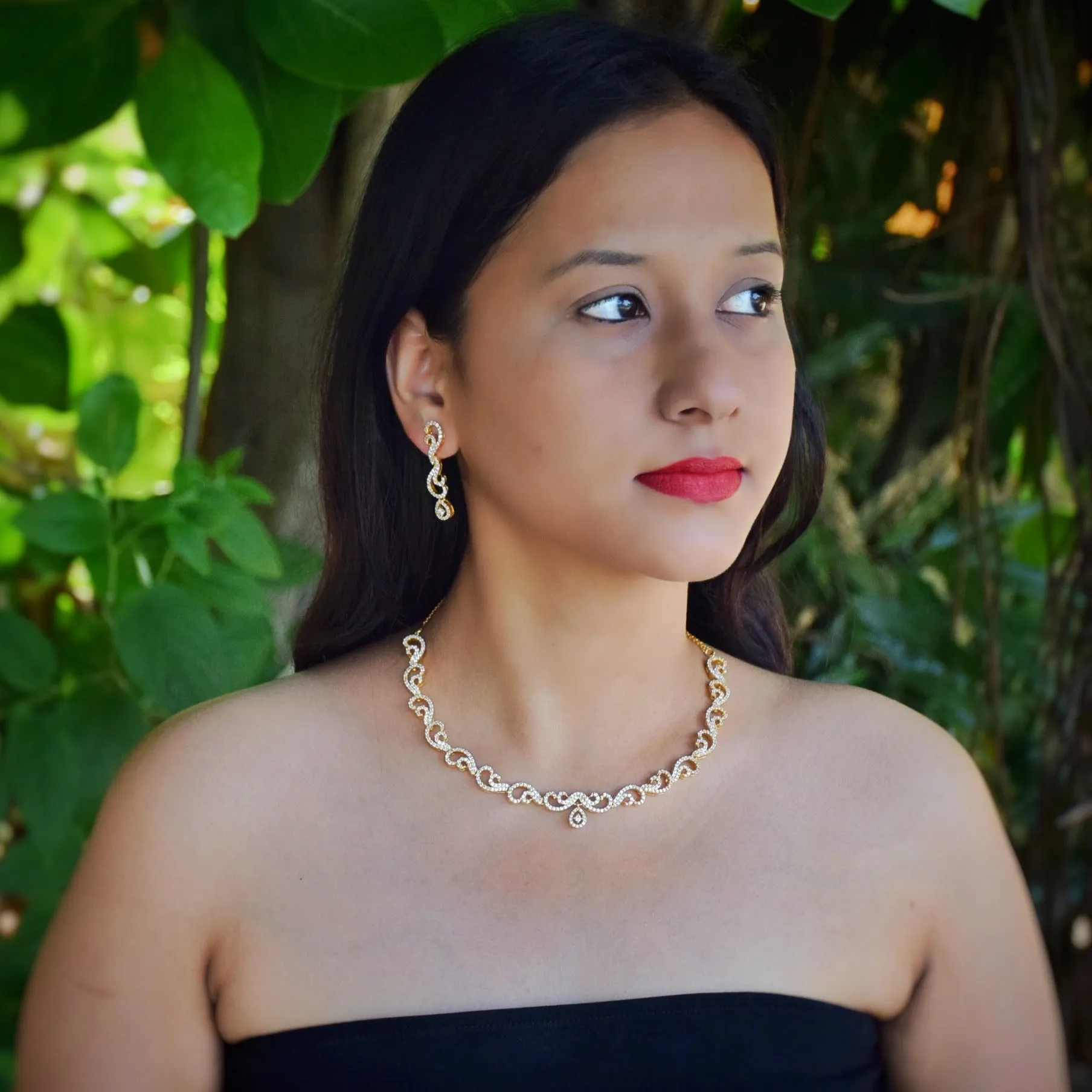 Gold Zircon/AD Necklace Set  11338-7344