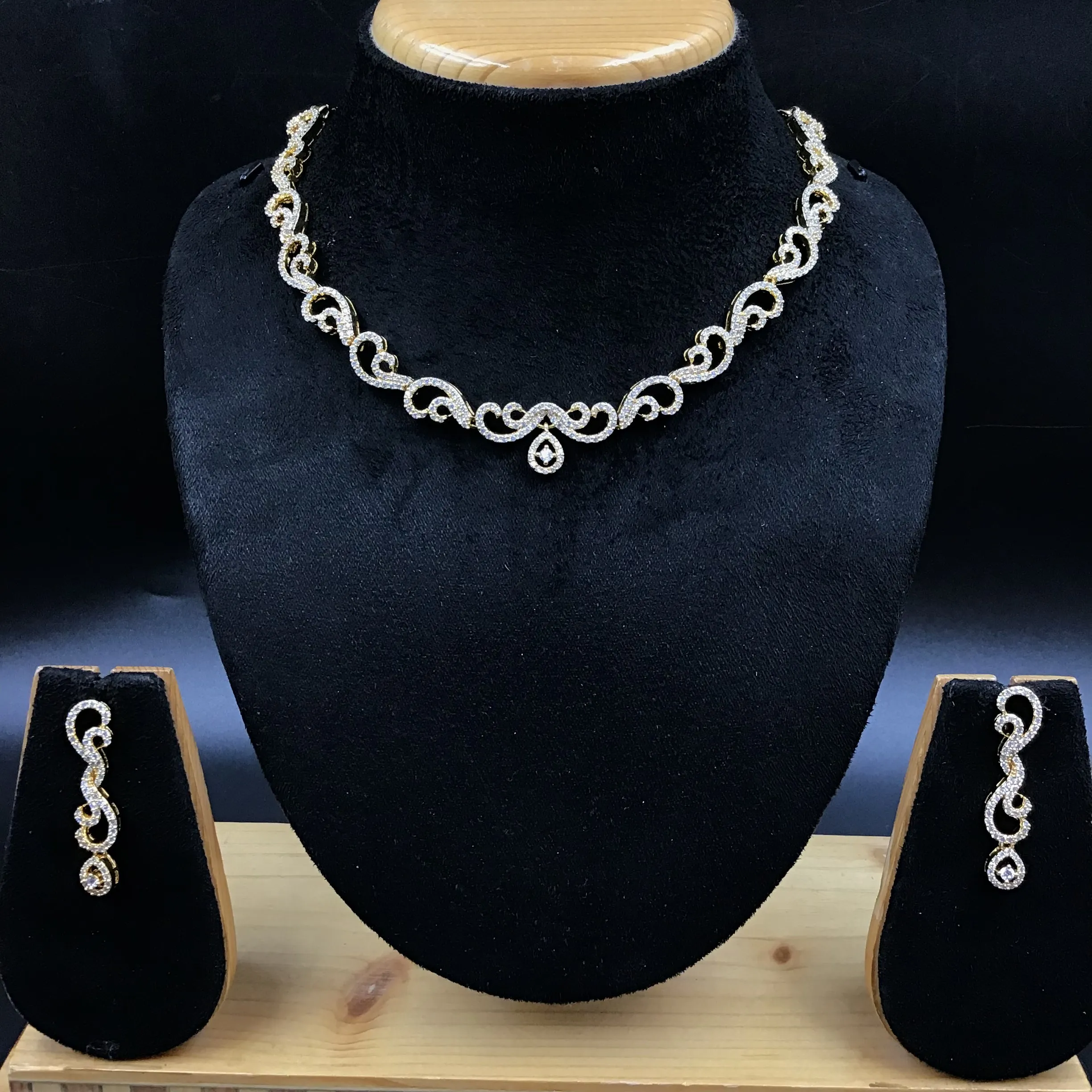 Gold Zircon/AD Necklace Set  11338-7344