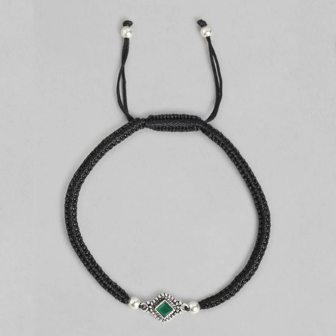 Green CZ Rhodium Plated 925 Sterling Silver Thread Anklet