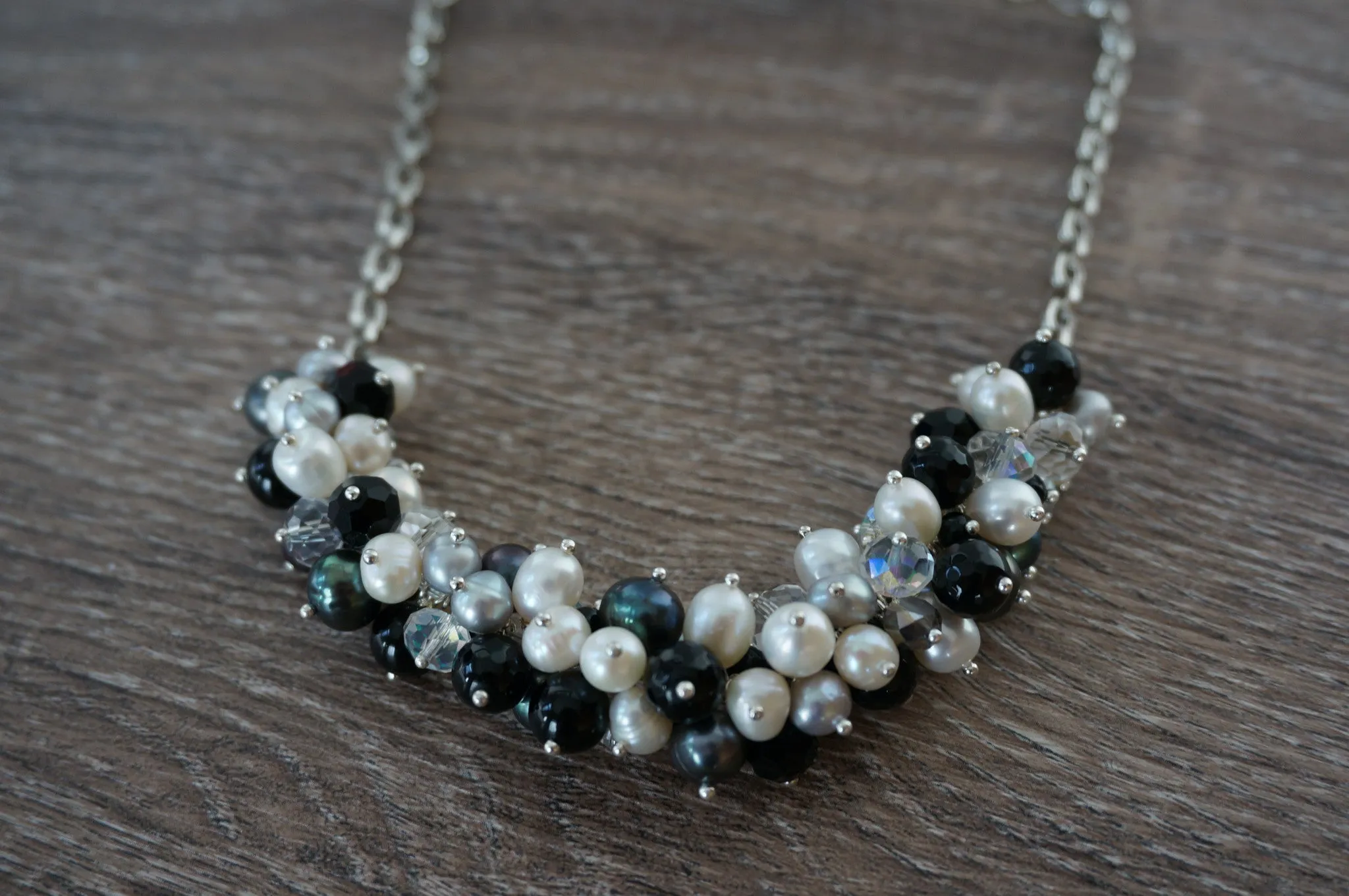 Grey Pearl and Sparkle Bobble Necklace