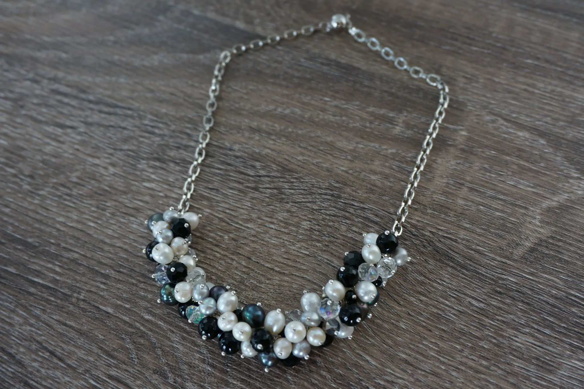 Grey Pearl and Sparkle Bobble Necklace