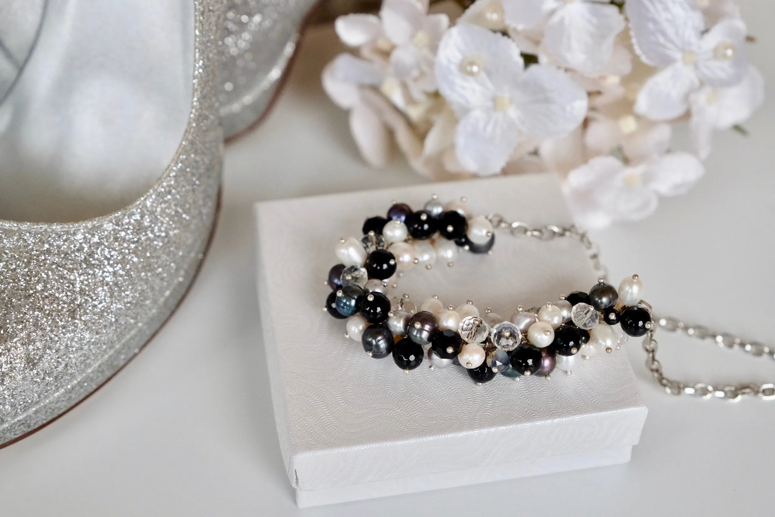 Grey Pearl and Sparkle Bobble Necklace
