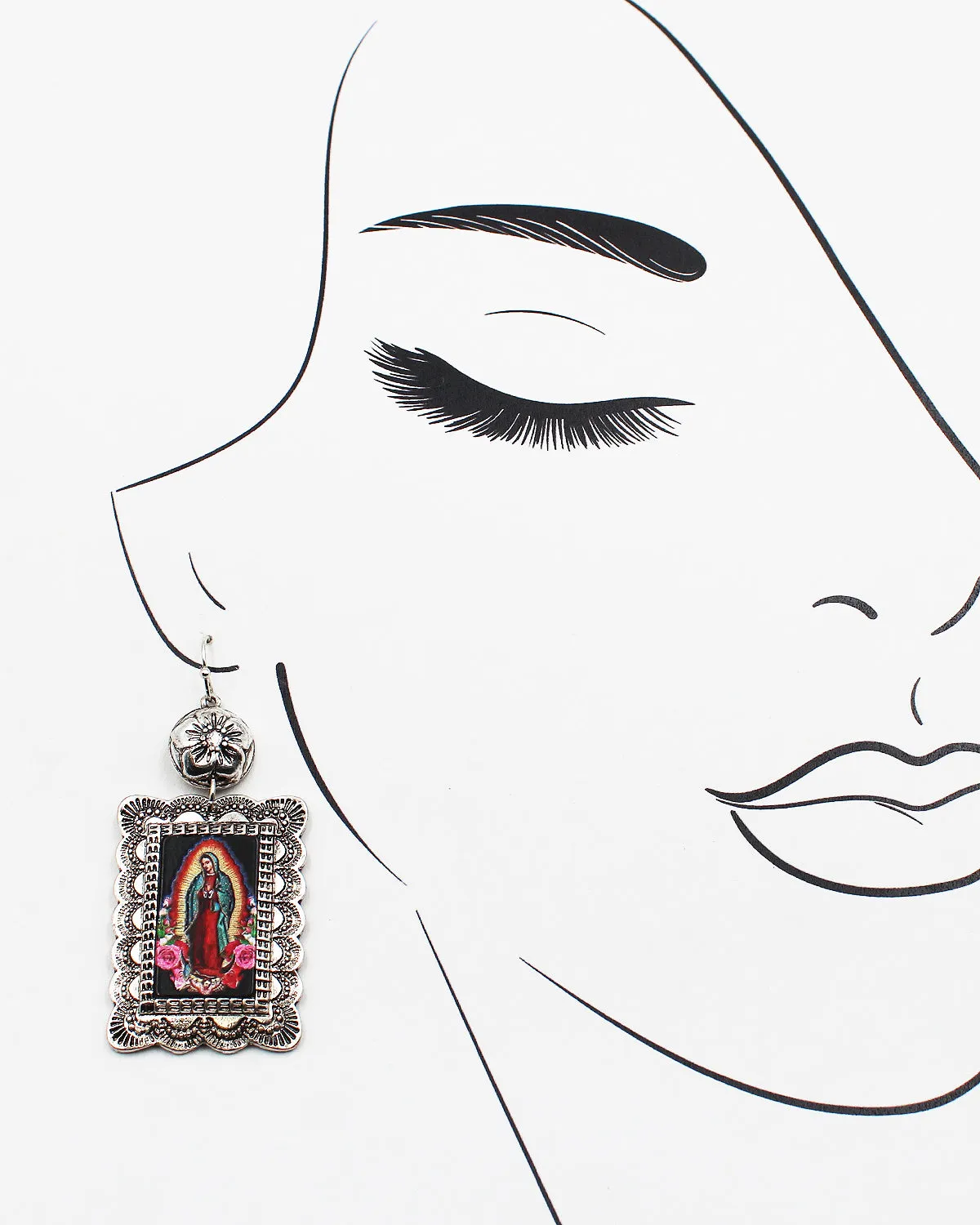 Hail Mary Print Antique Silver Earrings