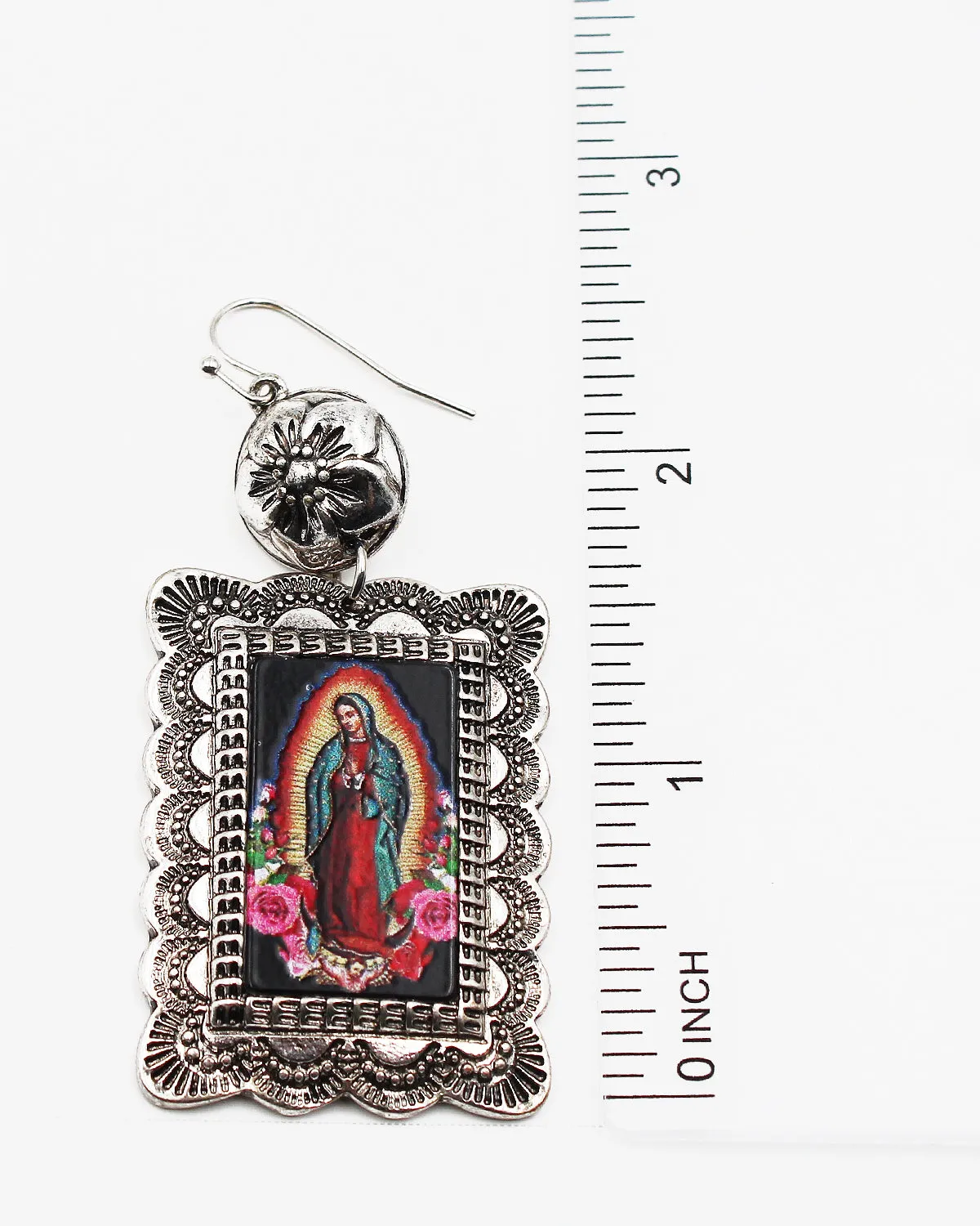 Hail Mary Print Antique Silver Earrings