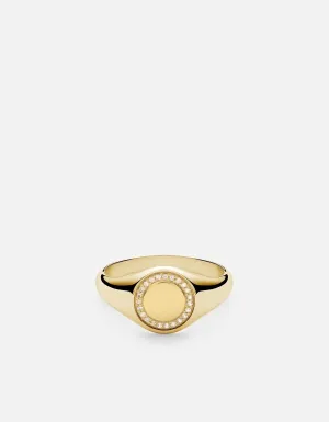Halo Signet Ring, 14k Gold Pavé