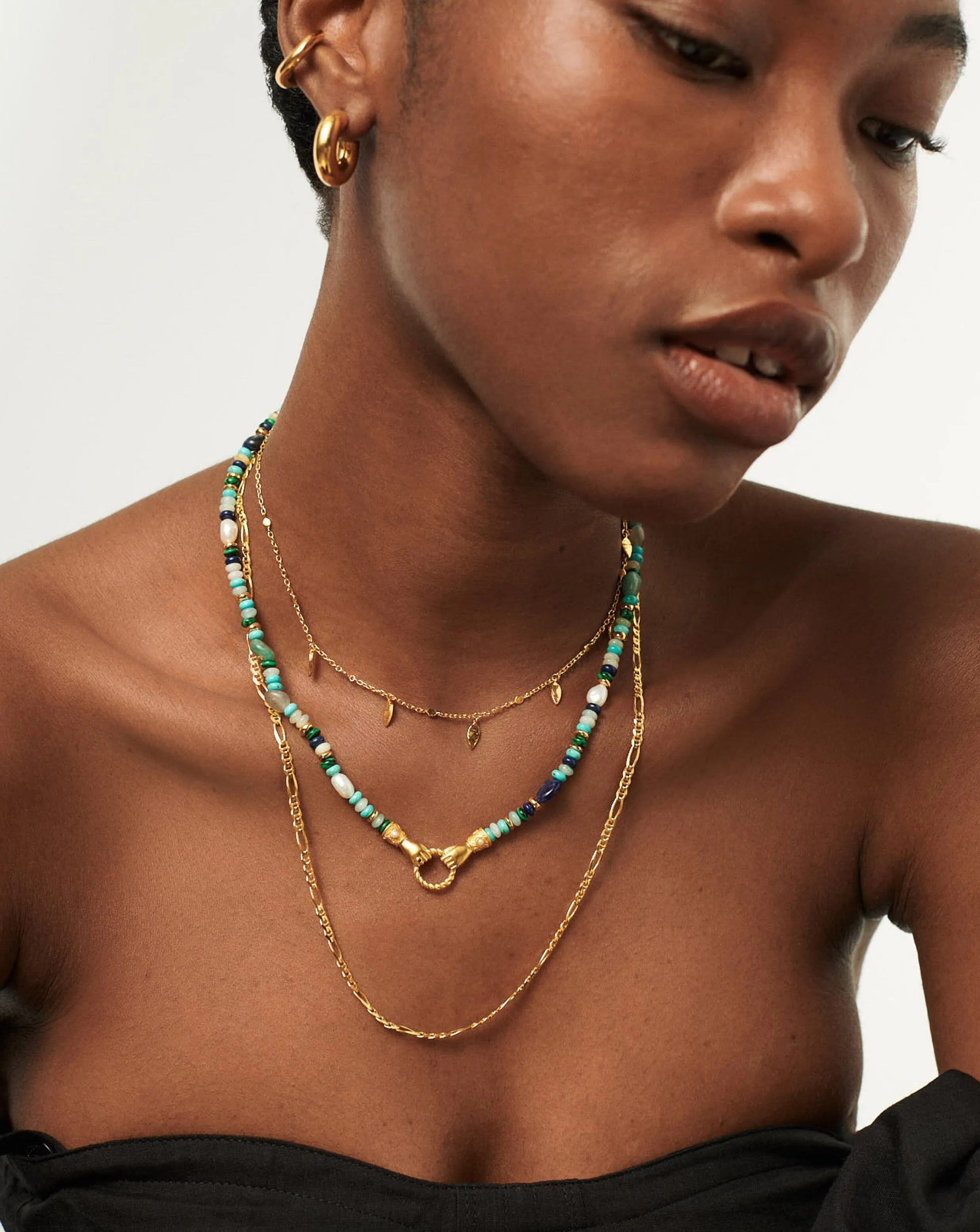 Harris Reed In Good Hands Beaded Gemstone Necklace | 18k Gold Plated/Turquoise, Lapis & Pearl
