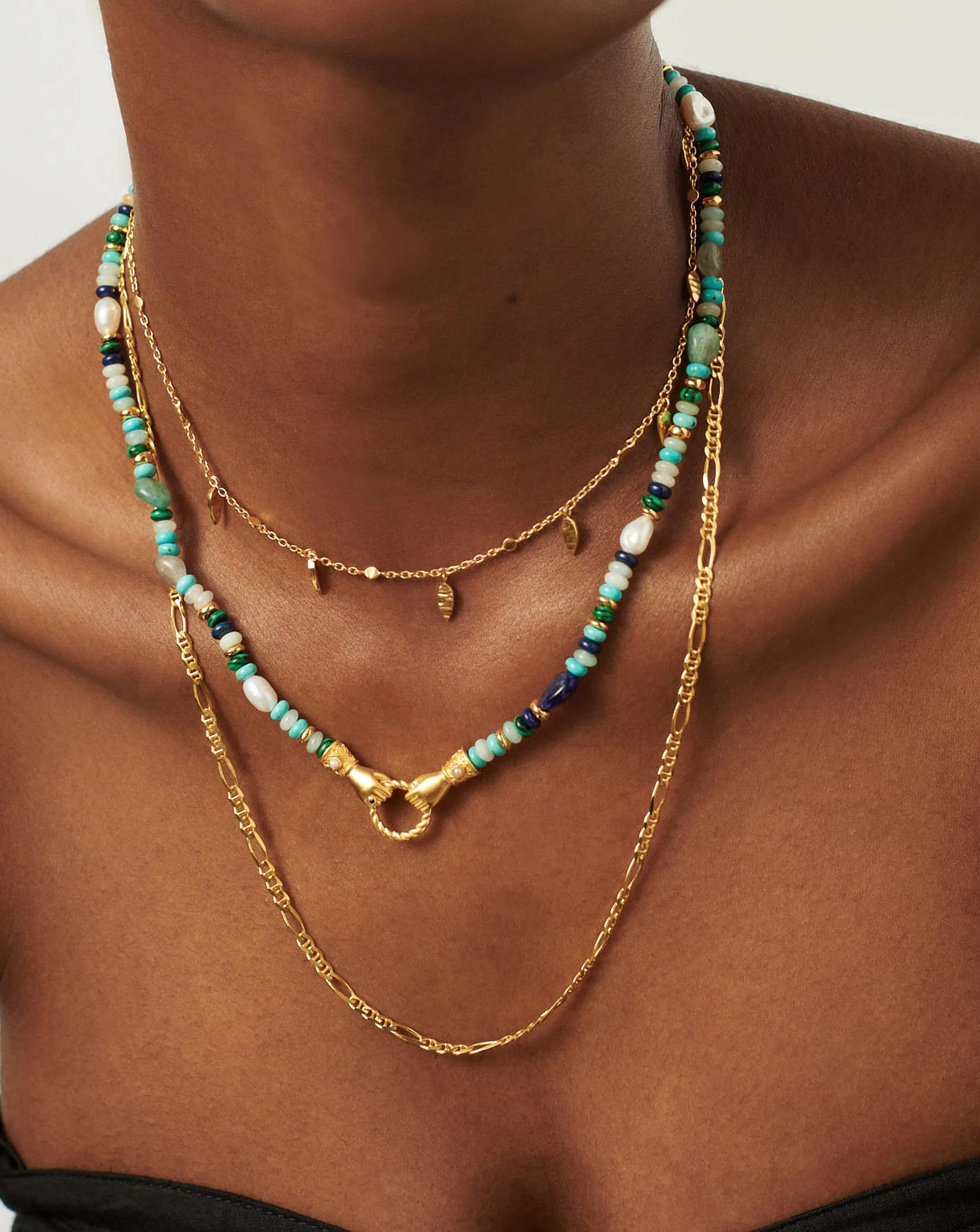 Harris Reed In Good Hands Beaded Gemstone Necklace | 18k Gold Plated/Turquoise, Lapis & Pearl