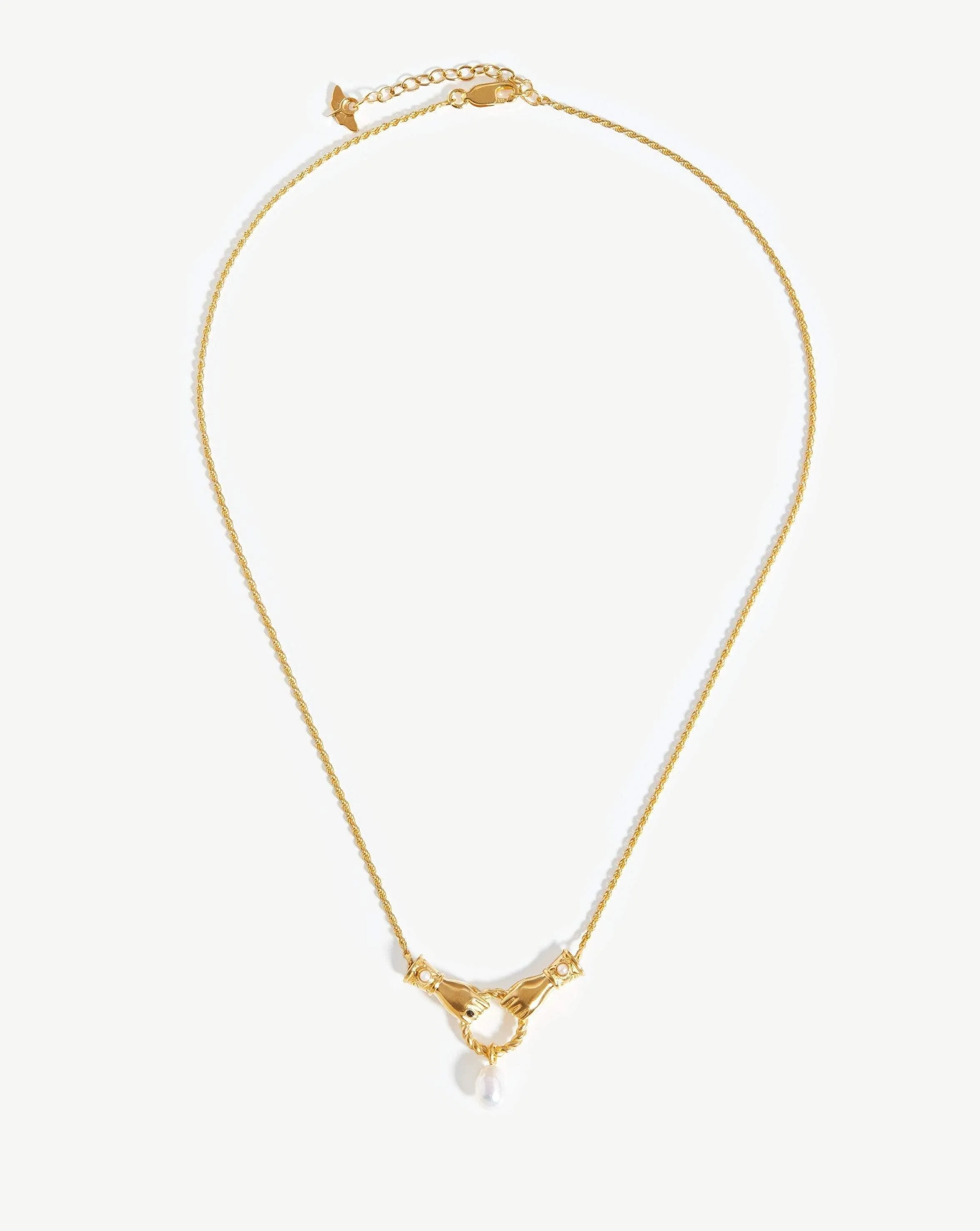 Harris Reed In Good Hands Drop Pendant Necklace | 18k Gold Plated/Pearl & Black Onyx