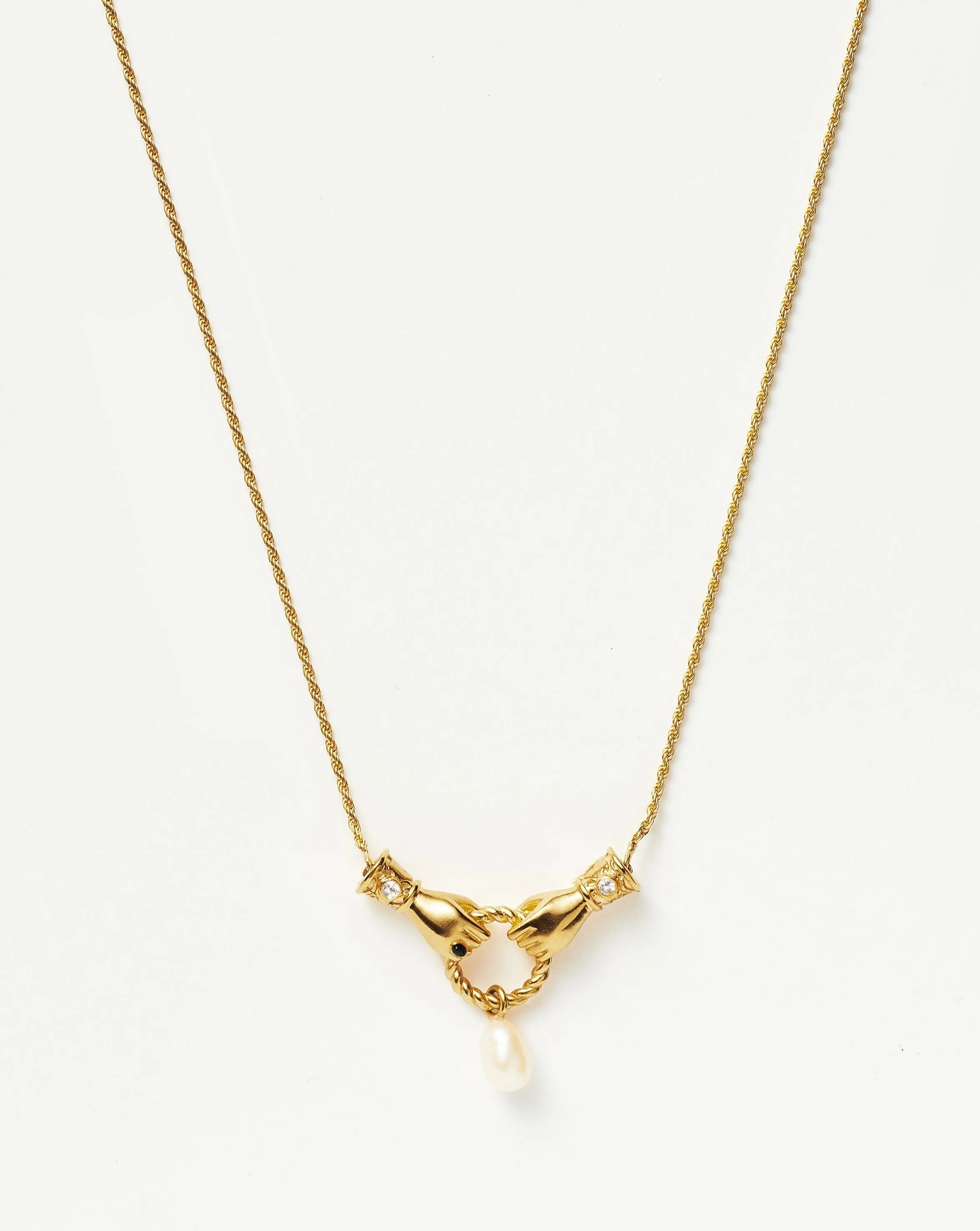 Harris Reed In Good Hands Drop Pendant Necklace | 18k Gold Plated/Pearl & Black Onyx