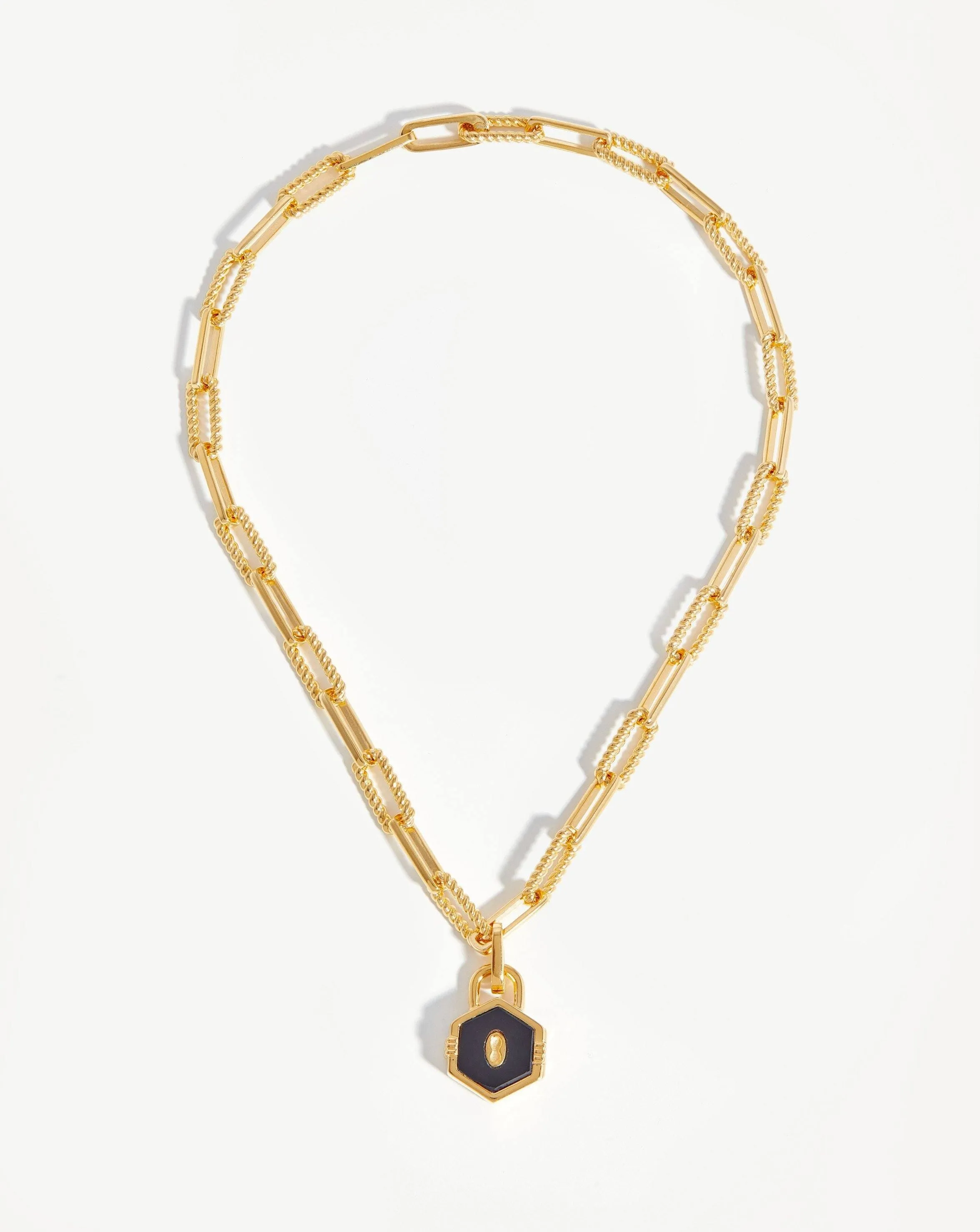 Hex Padlock Chain Necklace | 18k Gold Plated/Black Onyx
