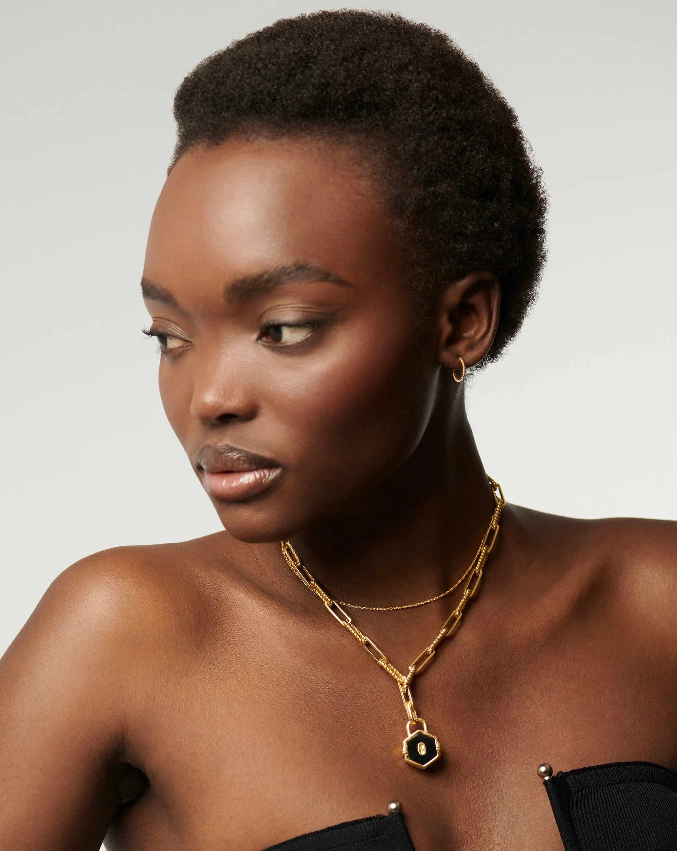 Hex Padlock Chain Necklace | 18k Gold Plated/Black Onyx
