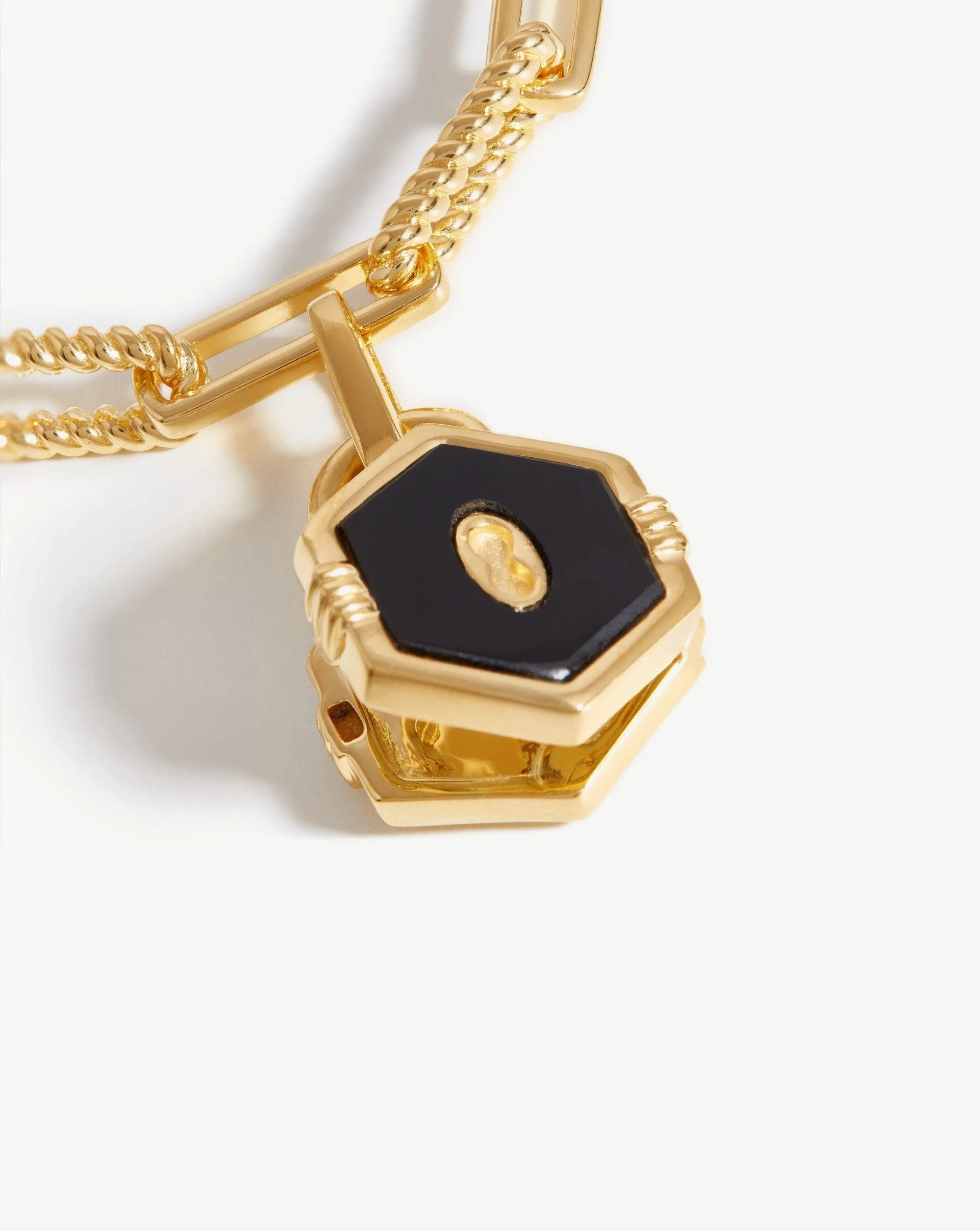 Hex Padlock Chain Necklace | 18k Gold Plated/Black Onyx