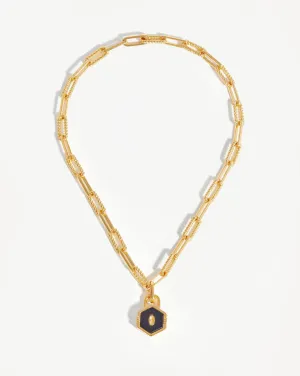 Hex Padlock Chain Necklace | 18k Gold Plated/Black Onyx