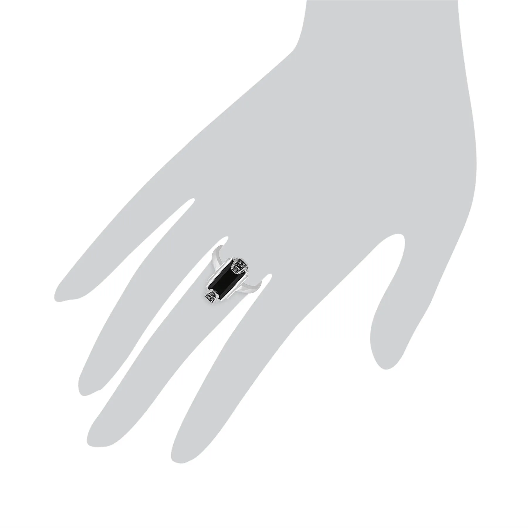Kunst Deko Ring, 925 Sterlingsilber Kunst Deko schwarzer Onyx & Markasit Ring