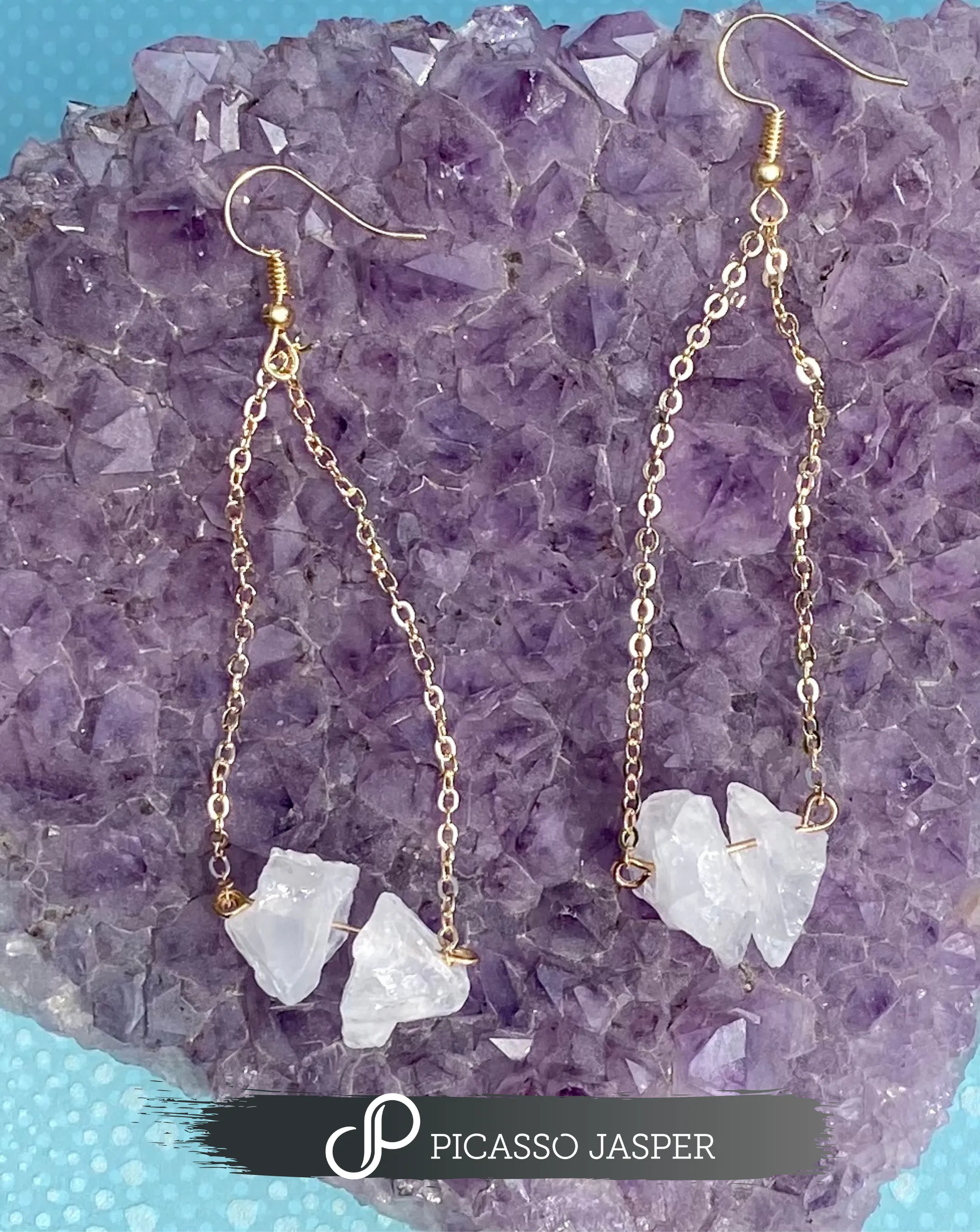 Last Ones! Raw Clear Quartz Cluster, Earrings
