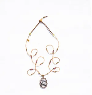 Long Tibetan Necklace - Black Rutile Quartz