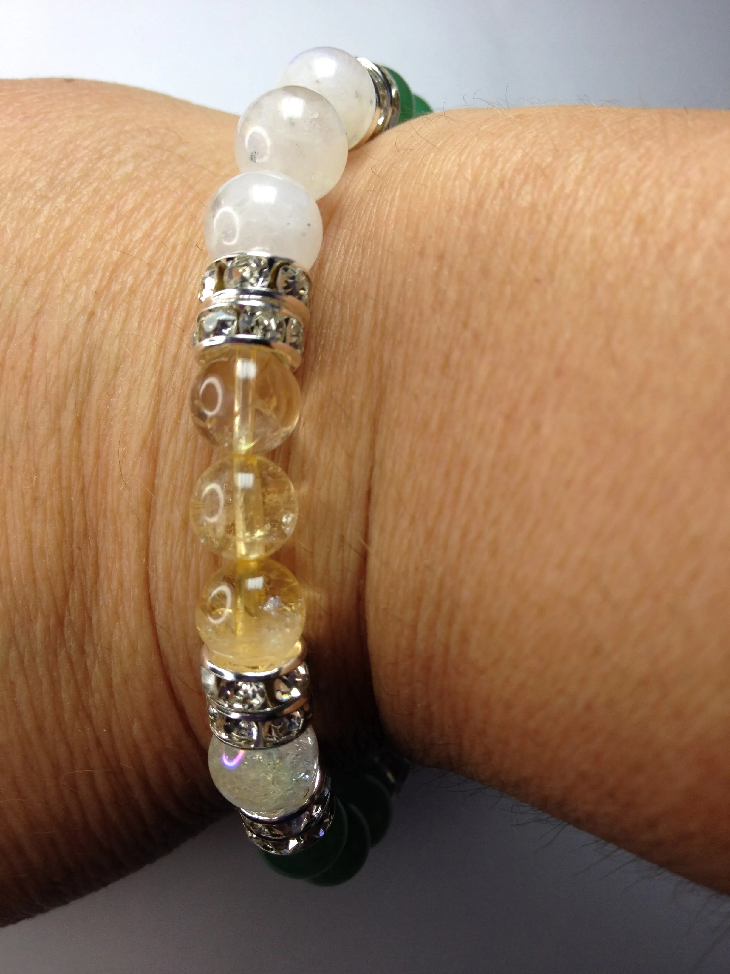 Lucky Duck: Natural Jade, Citrine, Moonstone, & Crystal Quartz Gemstone Energy Beaded Stretch Bracelet