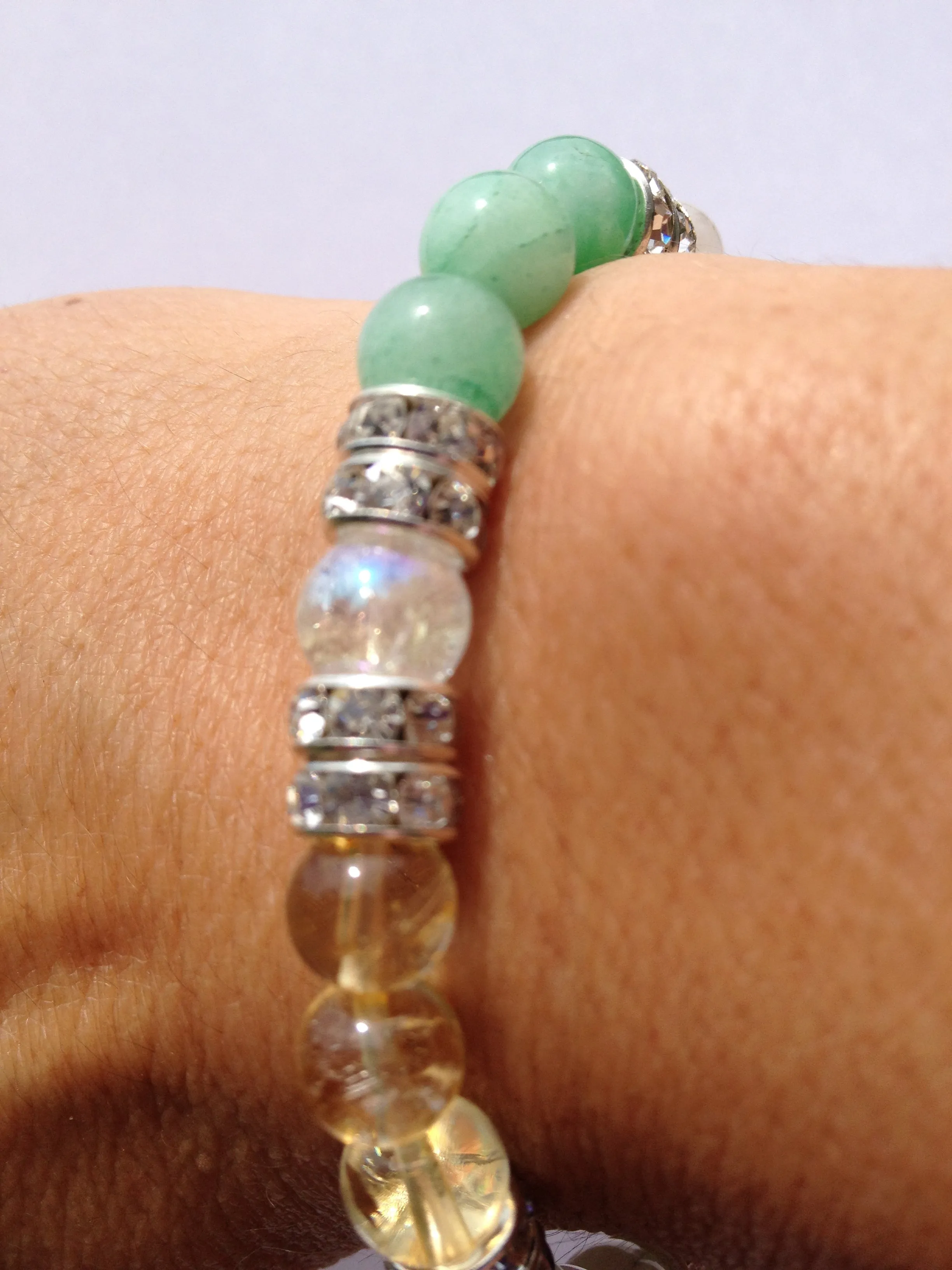 Lucky Duck: Natural Jade, Citrine, Moonstone, & Crystal Quartz Gemstone Energy Beaded Stretch Bracelet