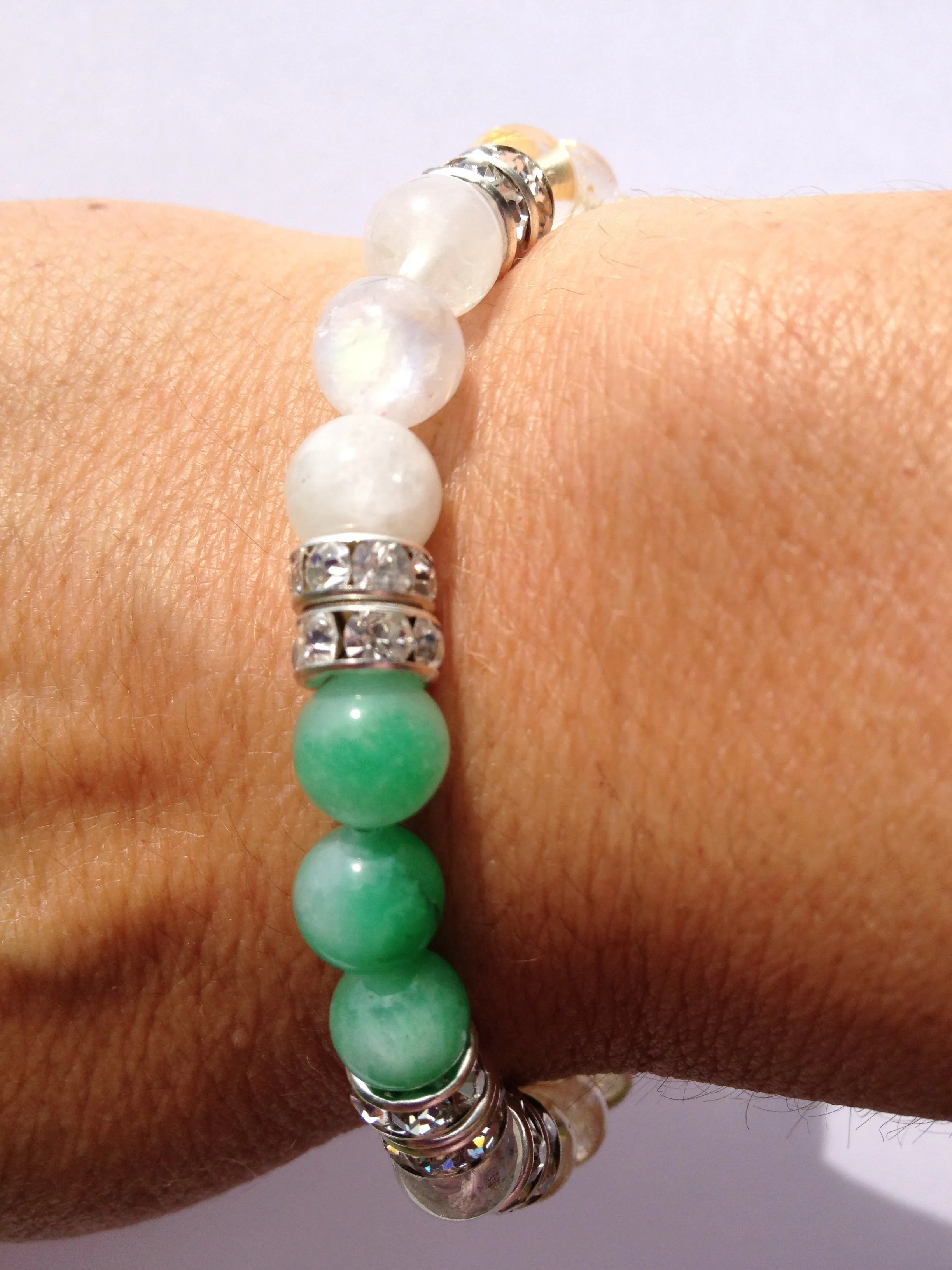 Lucky Duck: Natural Jade, Citrine, Moonstone, & Crystal Quartz Gemstone Energy Beaded Stretch Bracelet