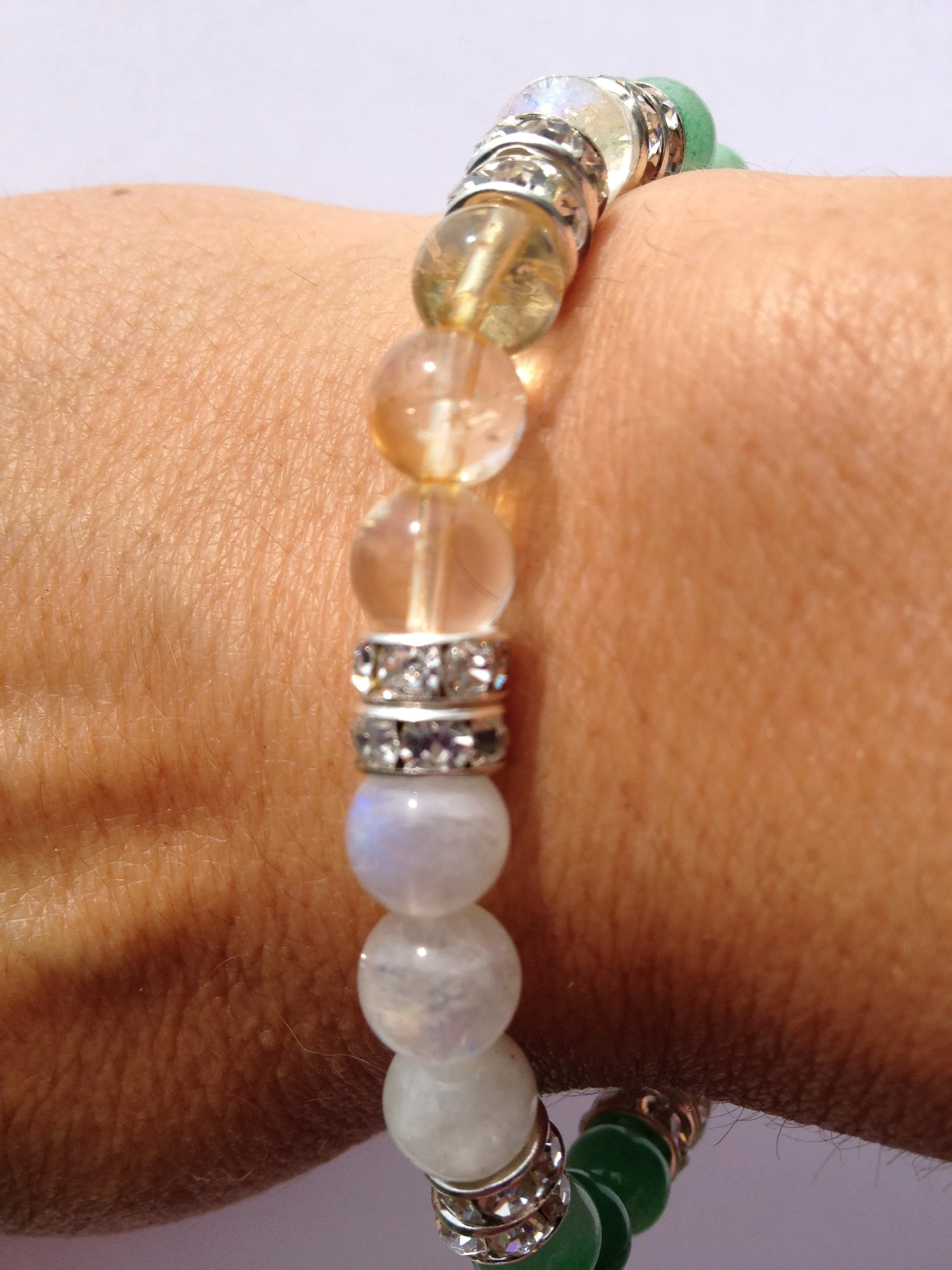 Lucky Duck: Natural Jade, Citrine, Moonstone, & Crystal Quartz Gemstone Energy Beaded Stretch Bracelet