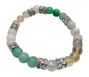 Lucky Duck: Natural Jade, Citrine, Moonstone, & Crystal Quartz Gemstone Energy Beaded Stretch Bracelet