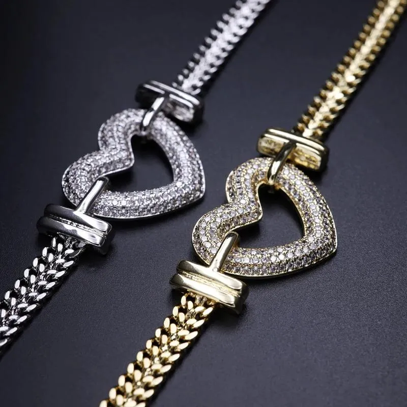 Luxurious Zircon Encrusted Heart Charm Jewelry Set