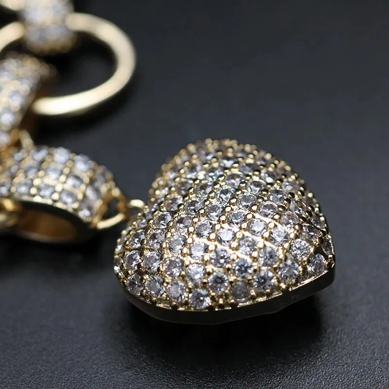 Luxurious Zircon Encrusted Heart Charm Jewelry Set