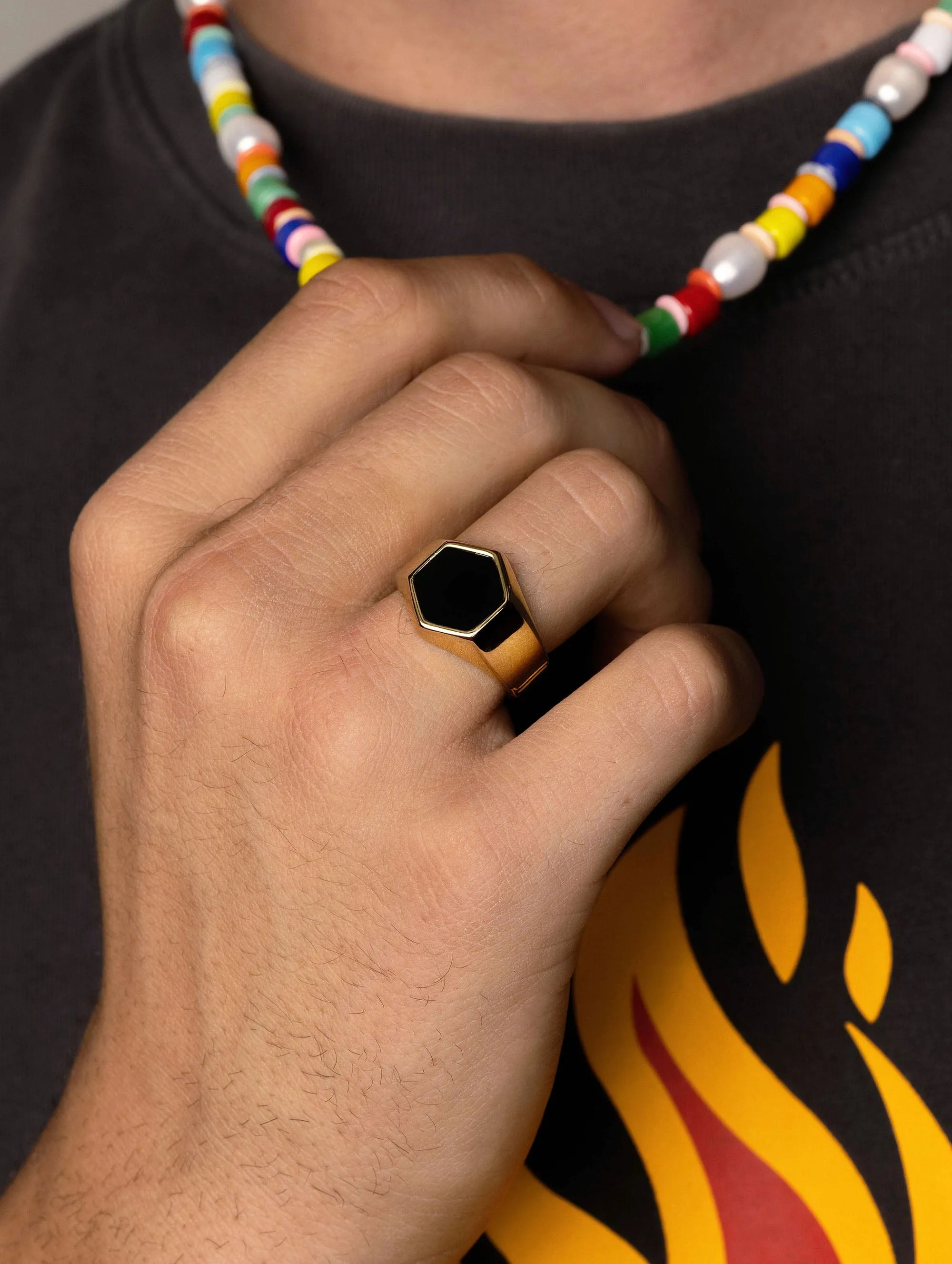 Men's Hexagon Ring with Onyx