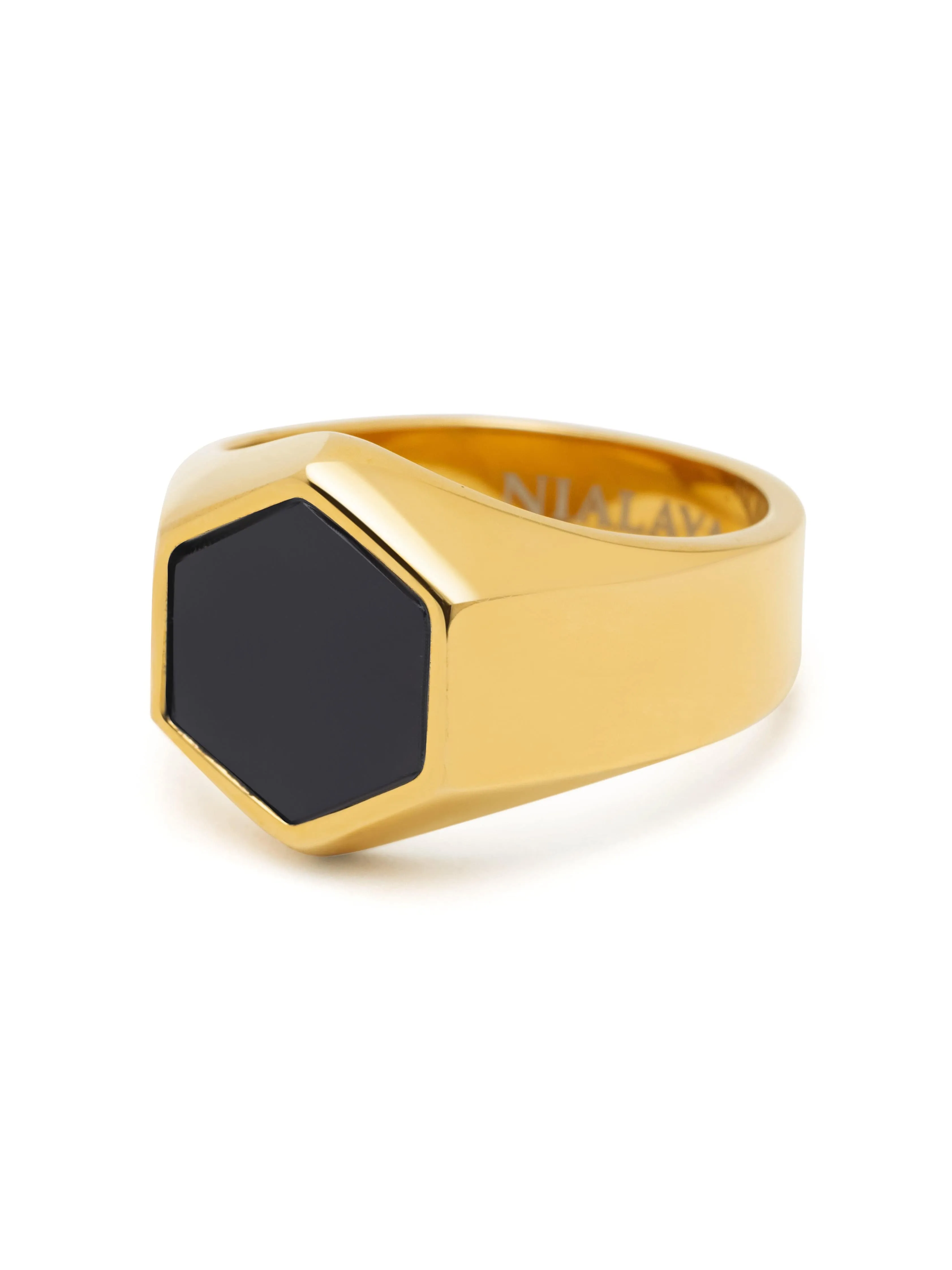 Men's Hexagon Ring with Onyx