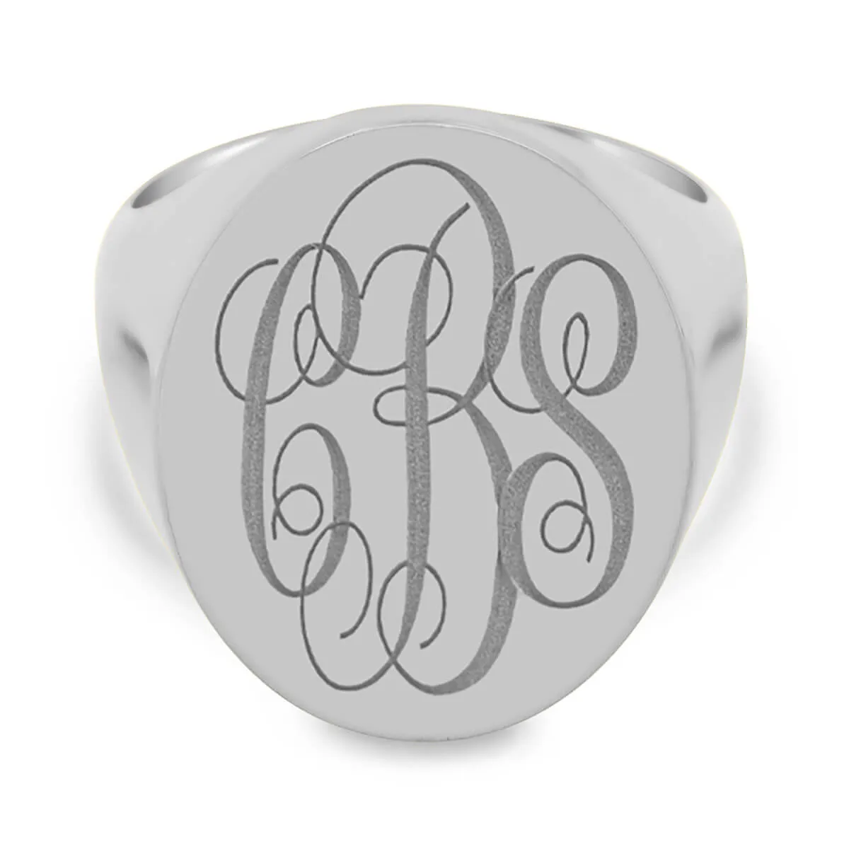 Men's Oval Signet Ring - Extra Large - Laser Engraved Script Monogram