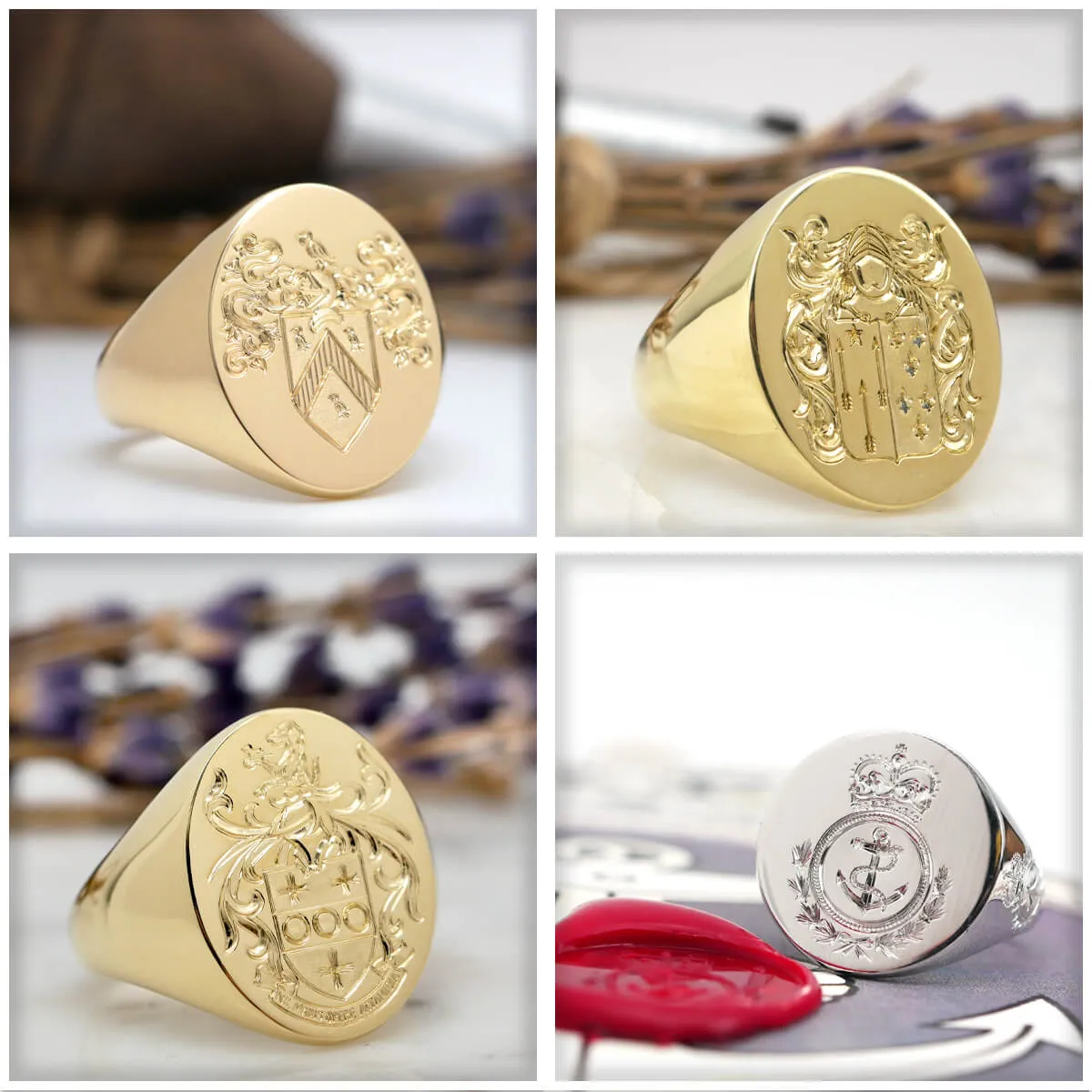 Men's Square Signet Ring - Small - Hand Engraved Family Crest / Logo