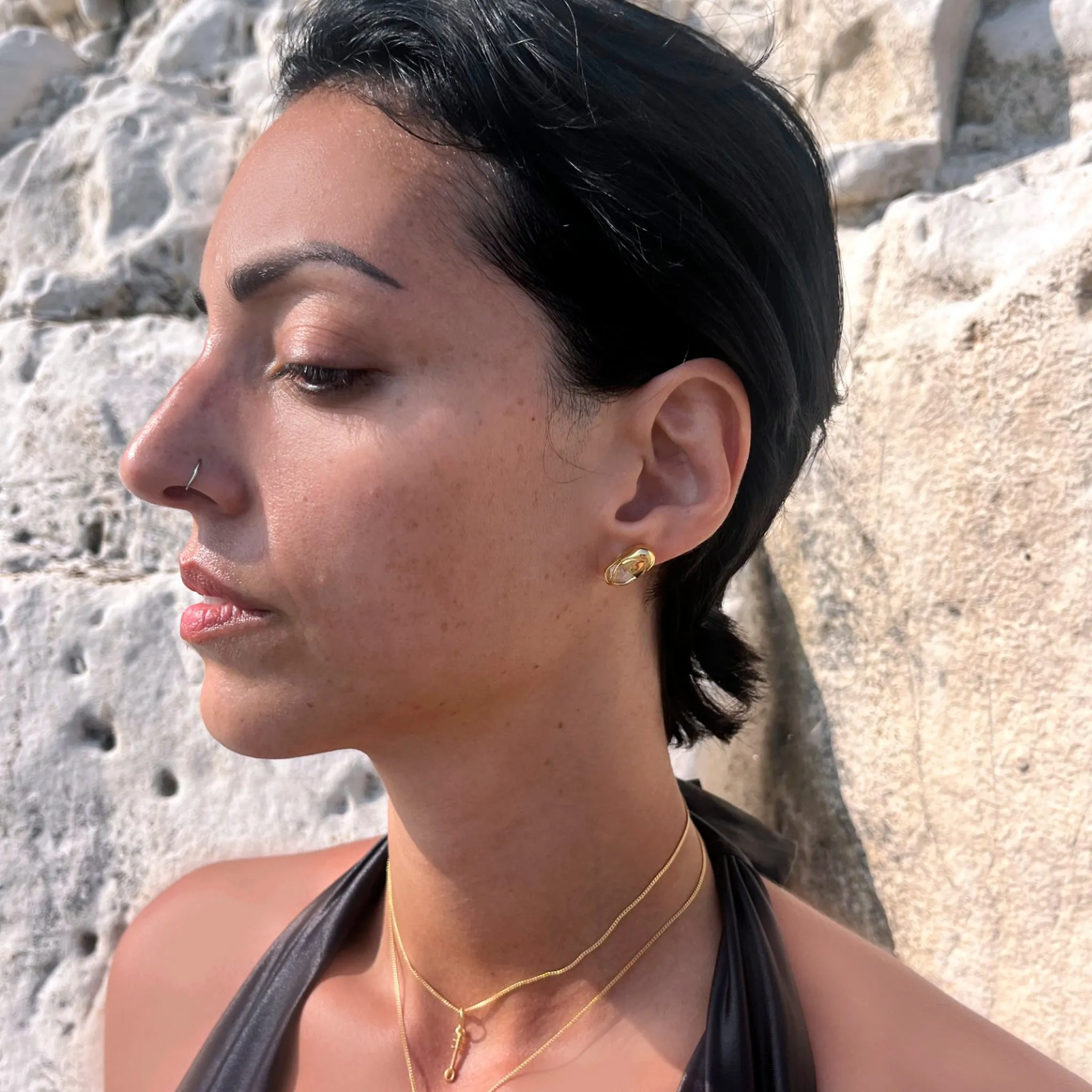Mini Capsule Crystal Stud Earring - 18kt recycled gold and Clear Quartz - made to order
