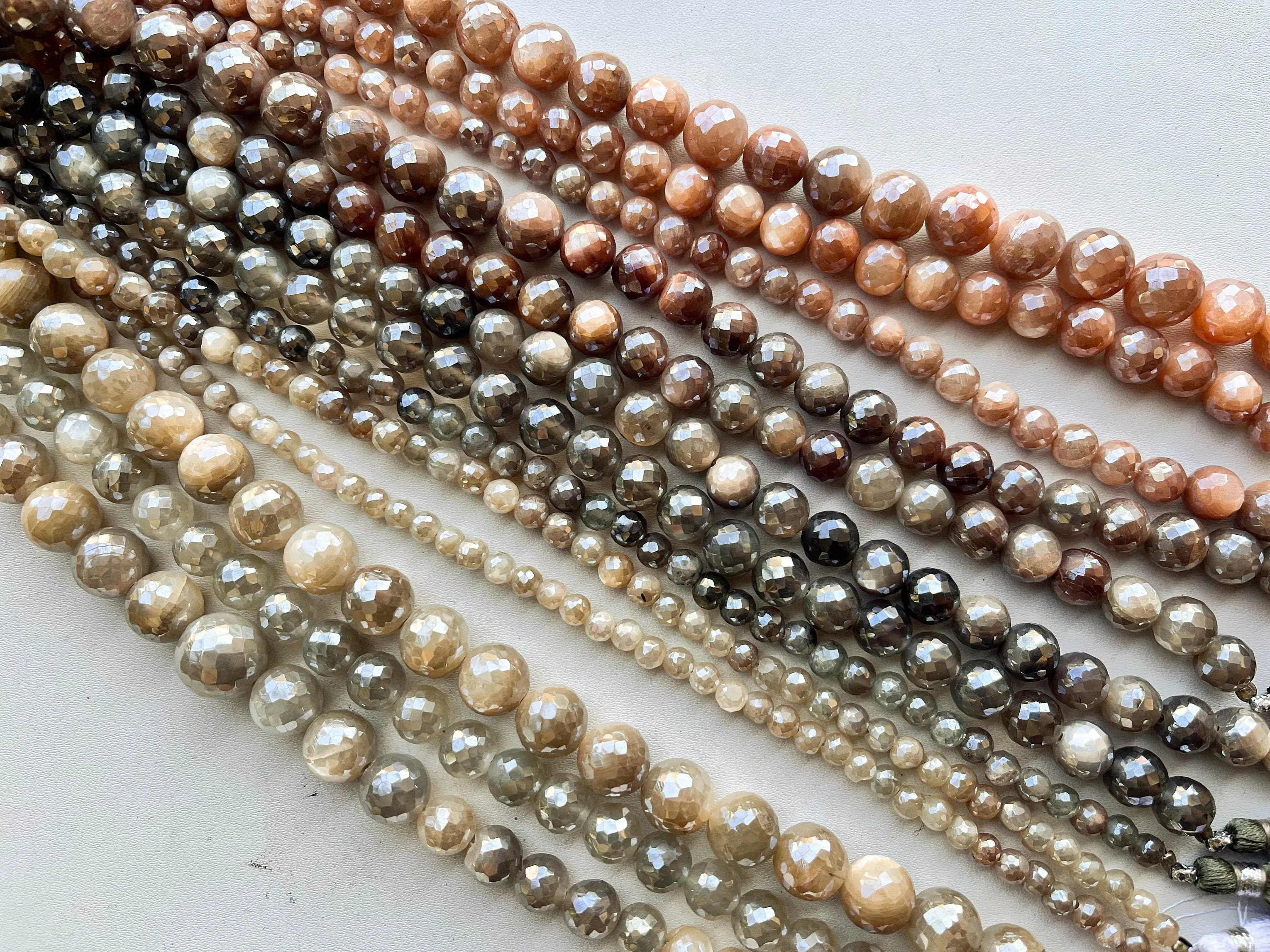Moonstone  Gemstone Coated Faceted Round Spherical Shape Beads